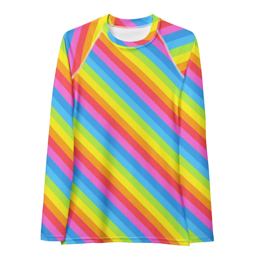 Women's Rainbow Stripe Long Sleeve Rash Guard Swim Shirt – Buttery Soft, Sun Safe UPF 50+ Protection, Quick Dry & 4-Way Stretch Comfort