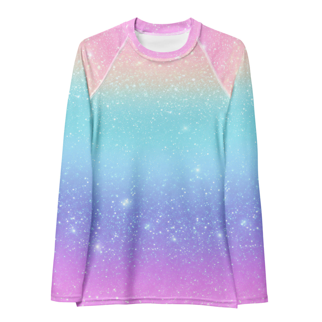 Women's Faux Sparkle Effect Long Sleeve Rash Guard Swim Shirt – Buttery Soft, Sun Safe UPF 50+ Protection, Quick Dry & 4-Way Stretch Comfort