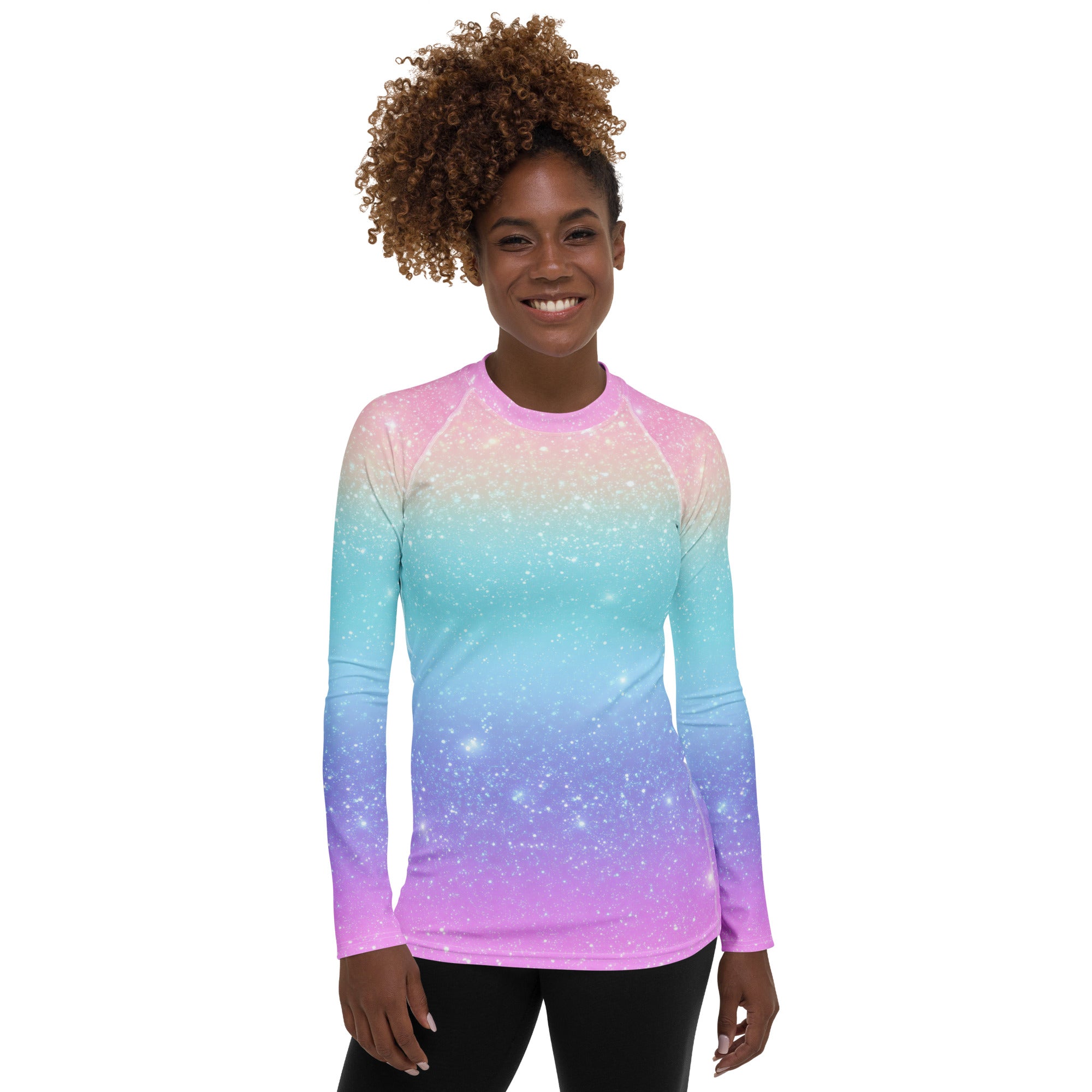 Women's Faux Sparkle Effect Long Sleeve Rash Guard Swim Shirt – Buttery Soft, Sun Safe UPF 50+ Protection, Quick Dry & 4-Way Stretch Comfort