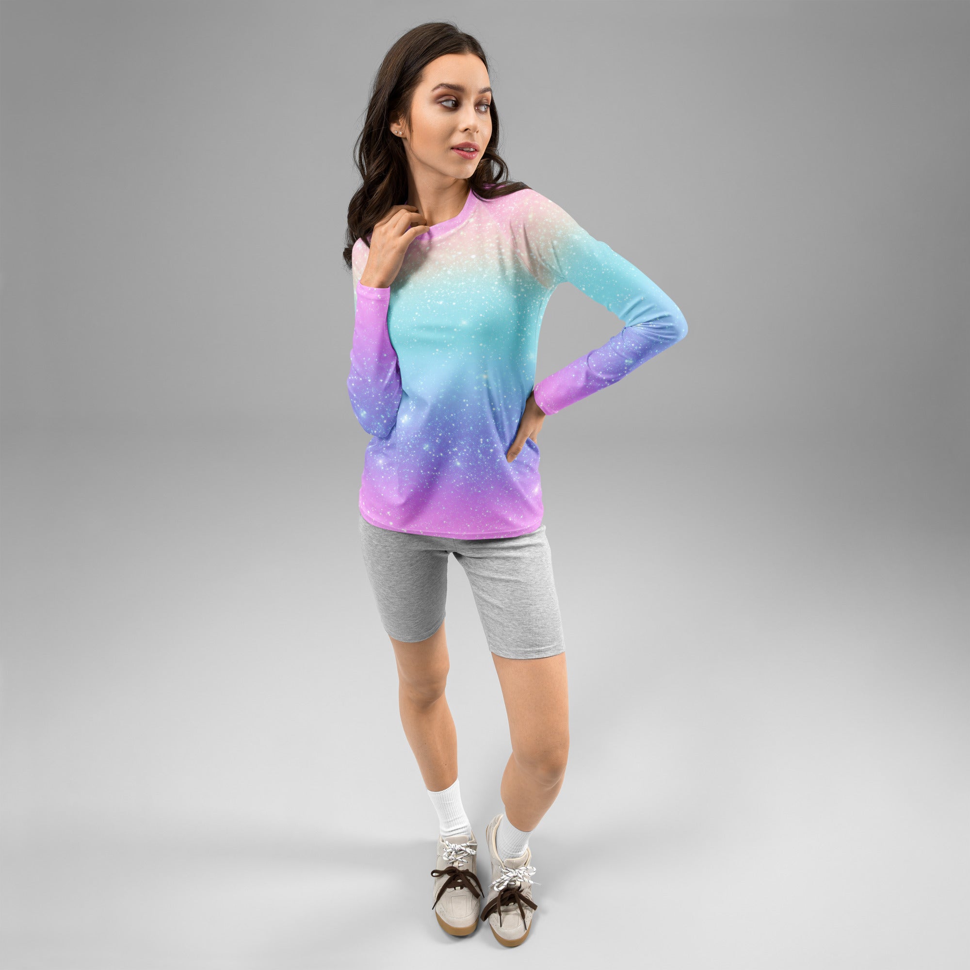 Women's Faux Sparkle Effect Long Sleeve Rash Guard Swim Shirt – Buttery Soft, Sun Safe UPF 50+ Protection, Quick Dry & 4-Way Stretch Comfort
