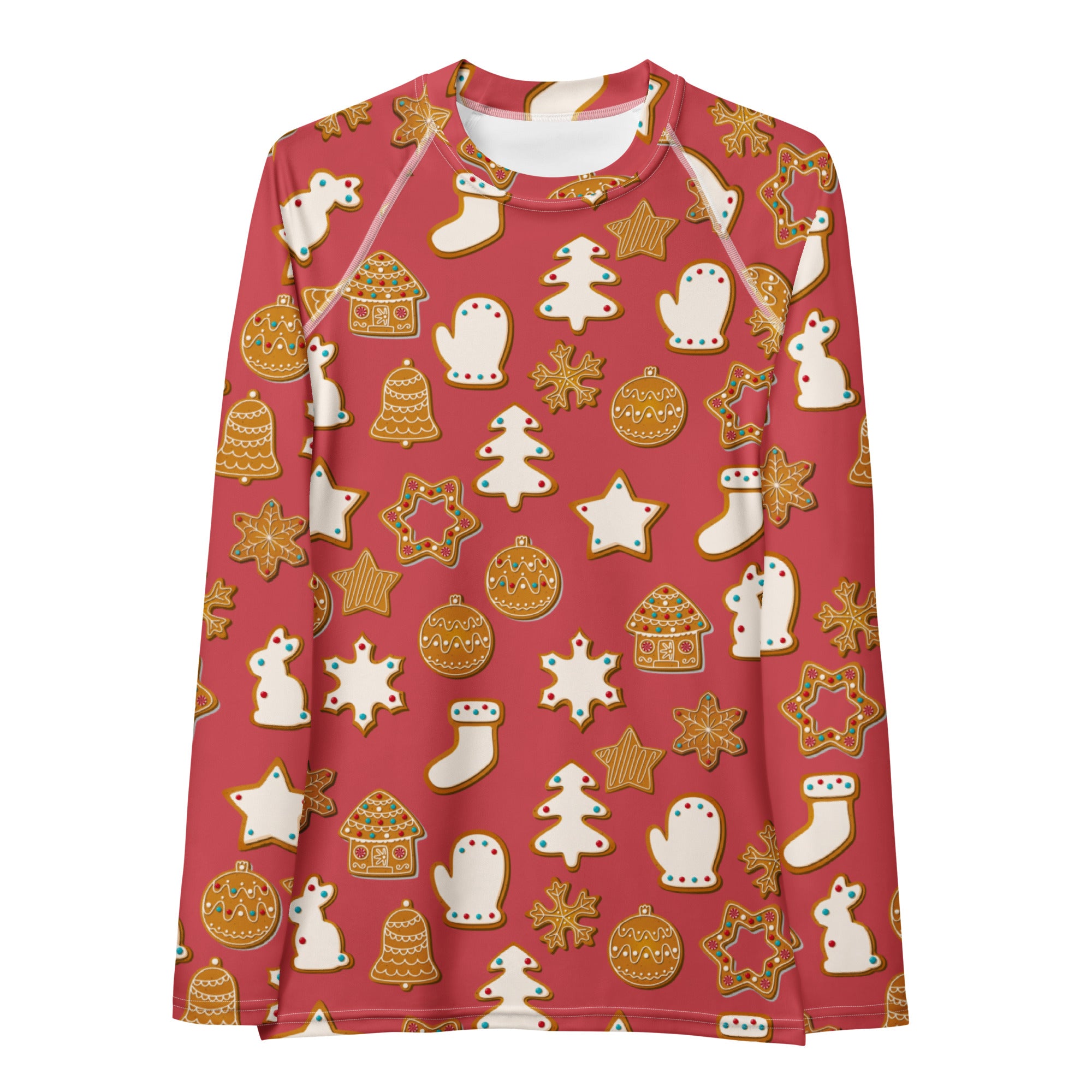 Women's Red Christmas Cookie Long Sleeve Rash Guard Swim Shirt – Buttery Soft, Sun Safe UPF 50+ Protection, Quick Dry & 4-Way Stretch Comfort