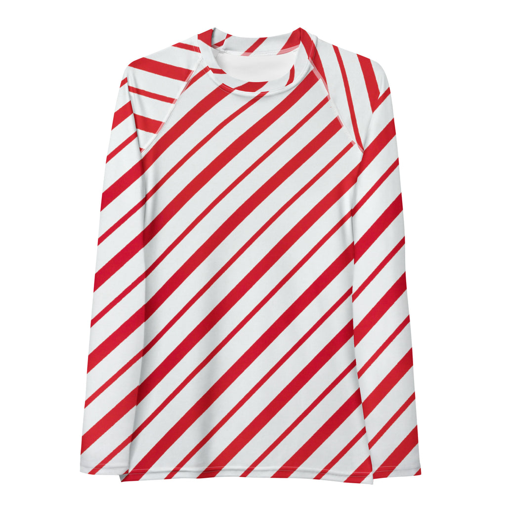 Women's Red Candy Cane Stripe Long Sleeve Rash Guard Swim Shirt – Buttery Soft, Sun Safe UPF 50+ Protection, Quick Dry & 4-Way Stretch Comfort