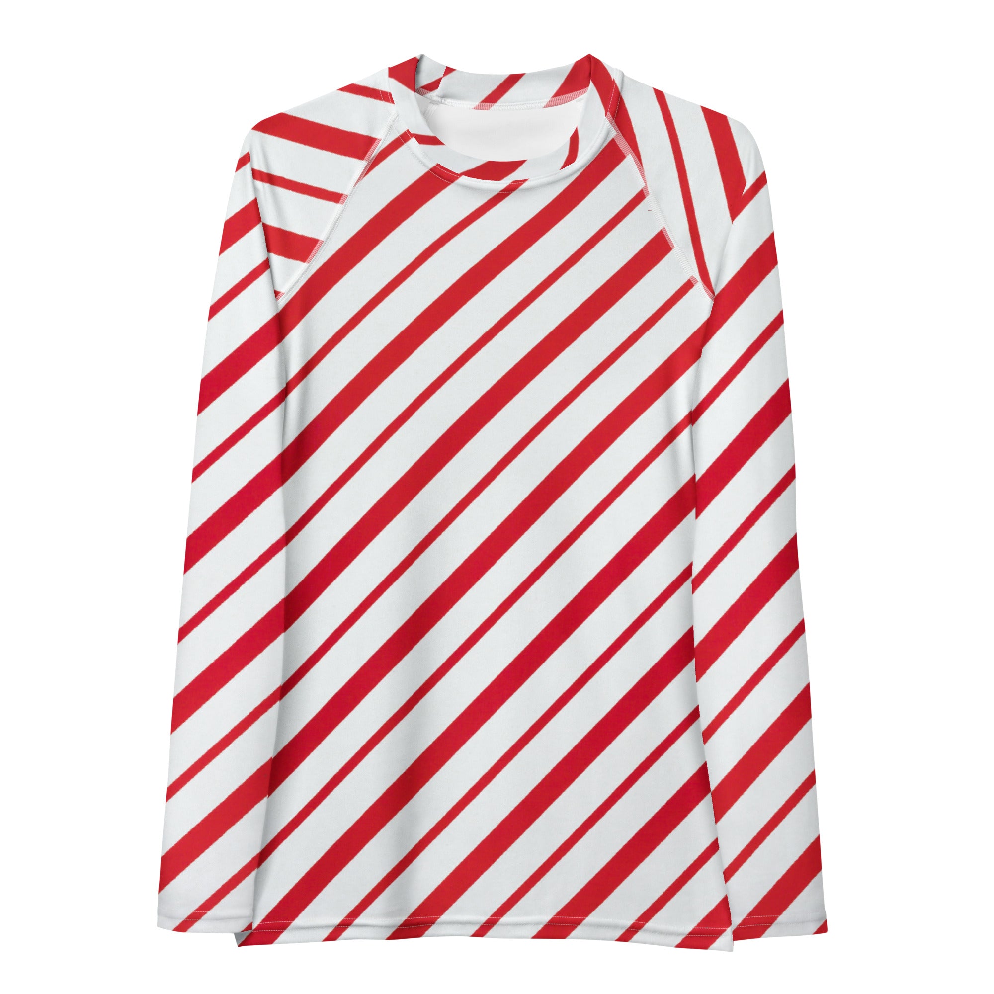 Women's Red Candy Cane Stripe Long Sleeve Rash Guard Swim Shirt – Buttery Soft, Sun Safe UPF 50+ Protection, Quick Dry & 4-Way Stretch Comfort