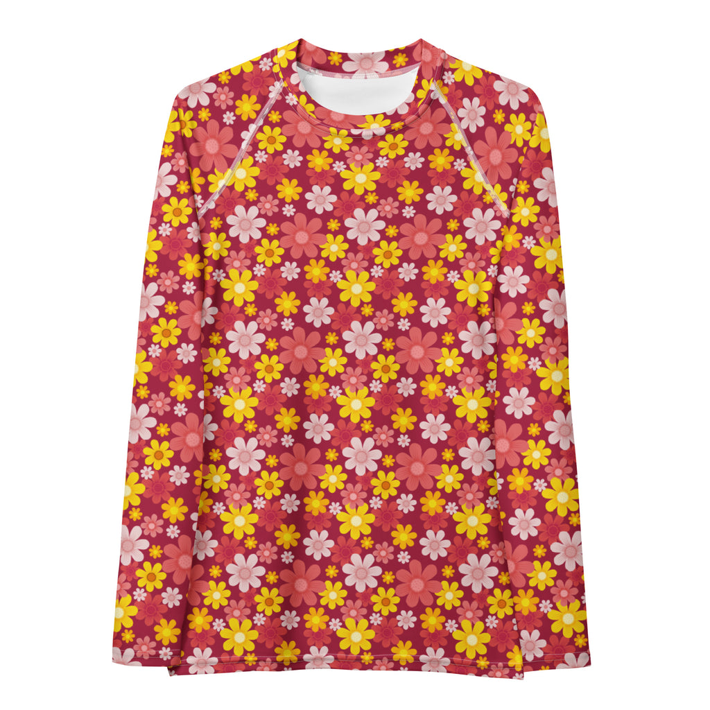 Women's Red Floral Long Sleeve Rash Guard Swim Shirt – Buttery Soft, Sun Safe UPF 50+ Protection, Quick Dry & 4-Way Stretch Comfort