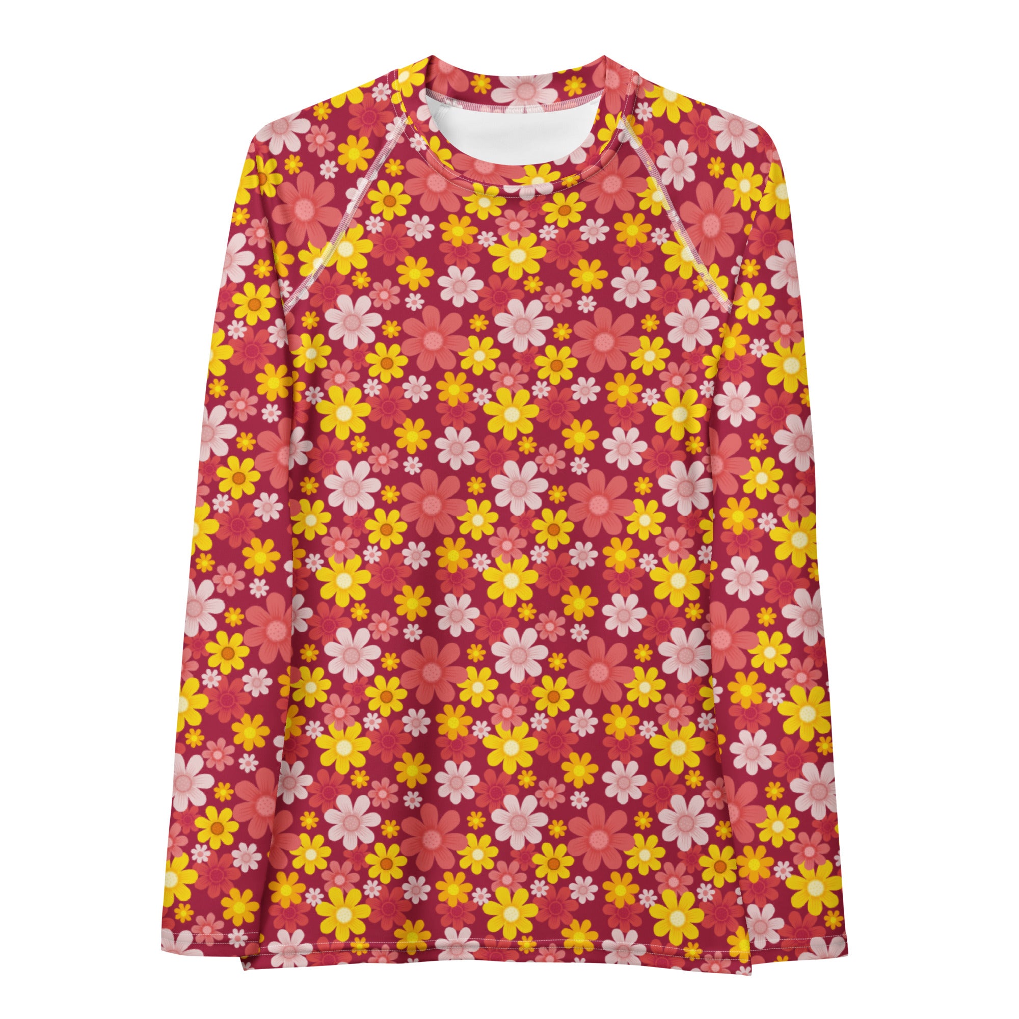 Women's Red Floral Long Sleeve Rash Guard Swim Shirt – Buttery Soft, Sun Safe UPF 50+ Protection, Quick Dry & 4-Way Stretch Comfort