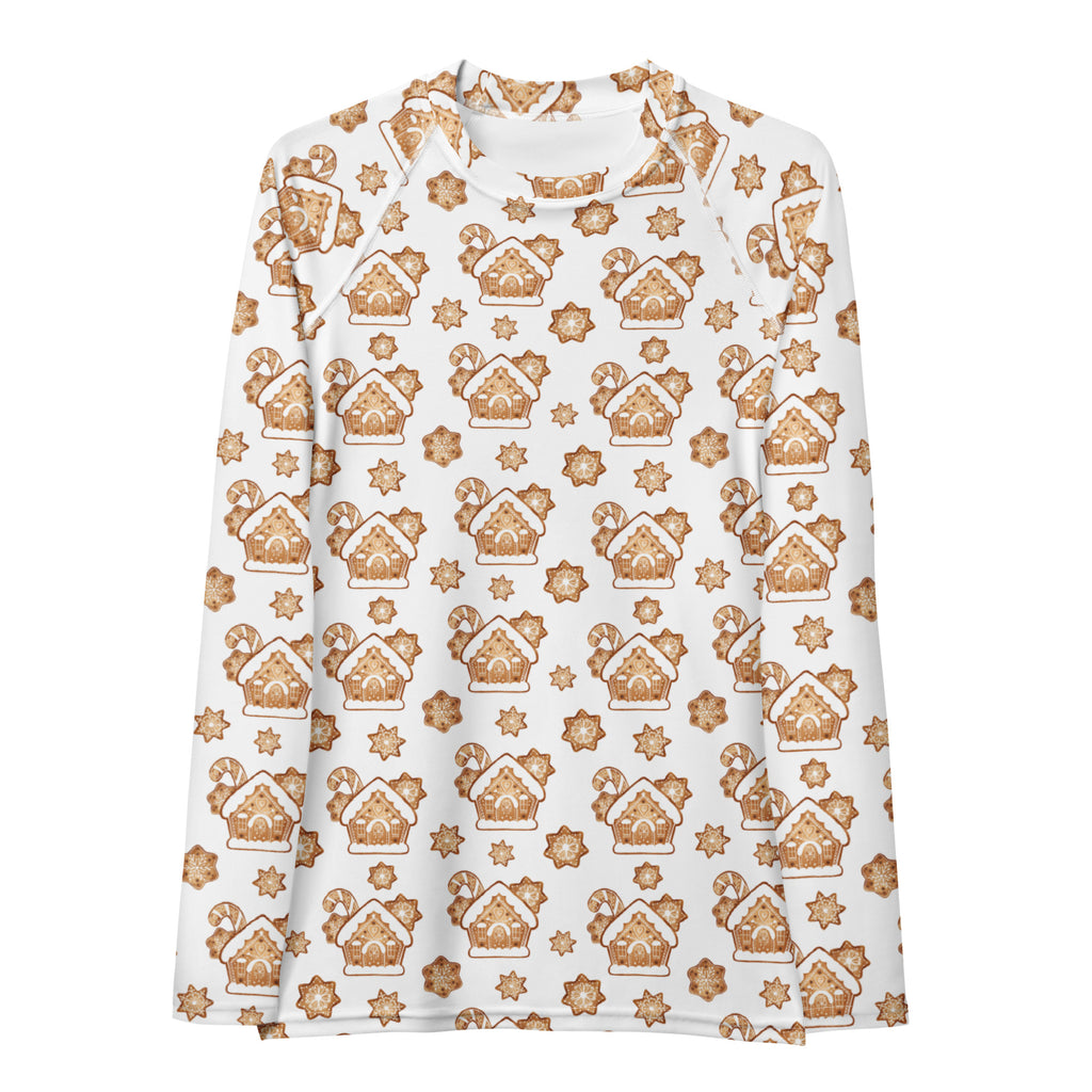 Women's Gingerbread House Long Sleeve Rash Guard Swim Shirt – Buttery Soft, Sun Safe UPF 50+ Protection, Quick Dry & 4-Way Stretch Comfort
