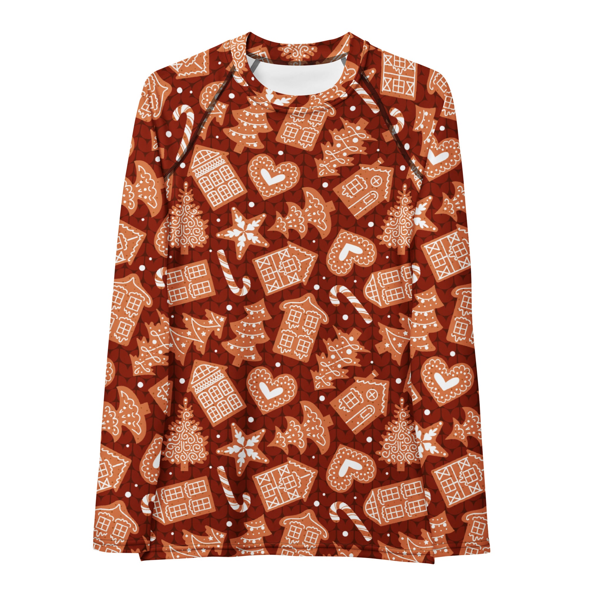 Women's Red Gingerbread Cookie Long Sleeve Rash Guard Swim Shirt – Buttery Soft, Sun Safe UPF 50+ Protection, Quick Dry & 4-Way Stretch Comfort