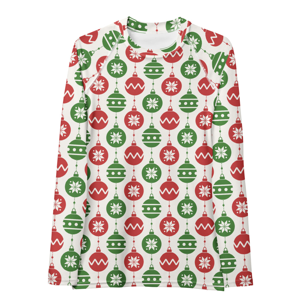 Women's Christmas Ornament Long Sleeve Rash Guard Swim Shirt – Buttery Soft, Sun Safe UPF 50+ Protection, Quick Dry & 4-Way Stretch Comfort