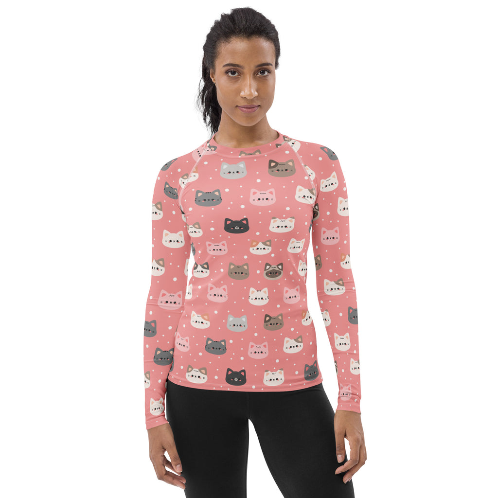 Women's Pink Cat Long Sleeve Rash Guard Swim Shirt – Buttery Soft, Sun Safe UPF 50+ Protection, Quick Dry & 4-Way Stretch Comfort