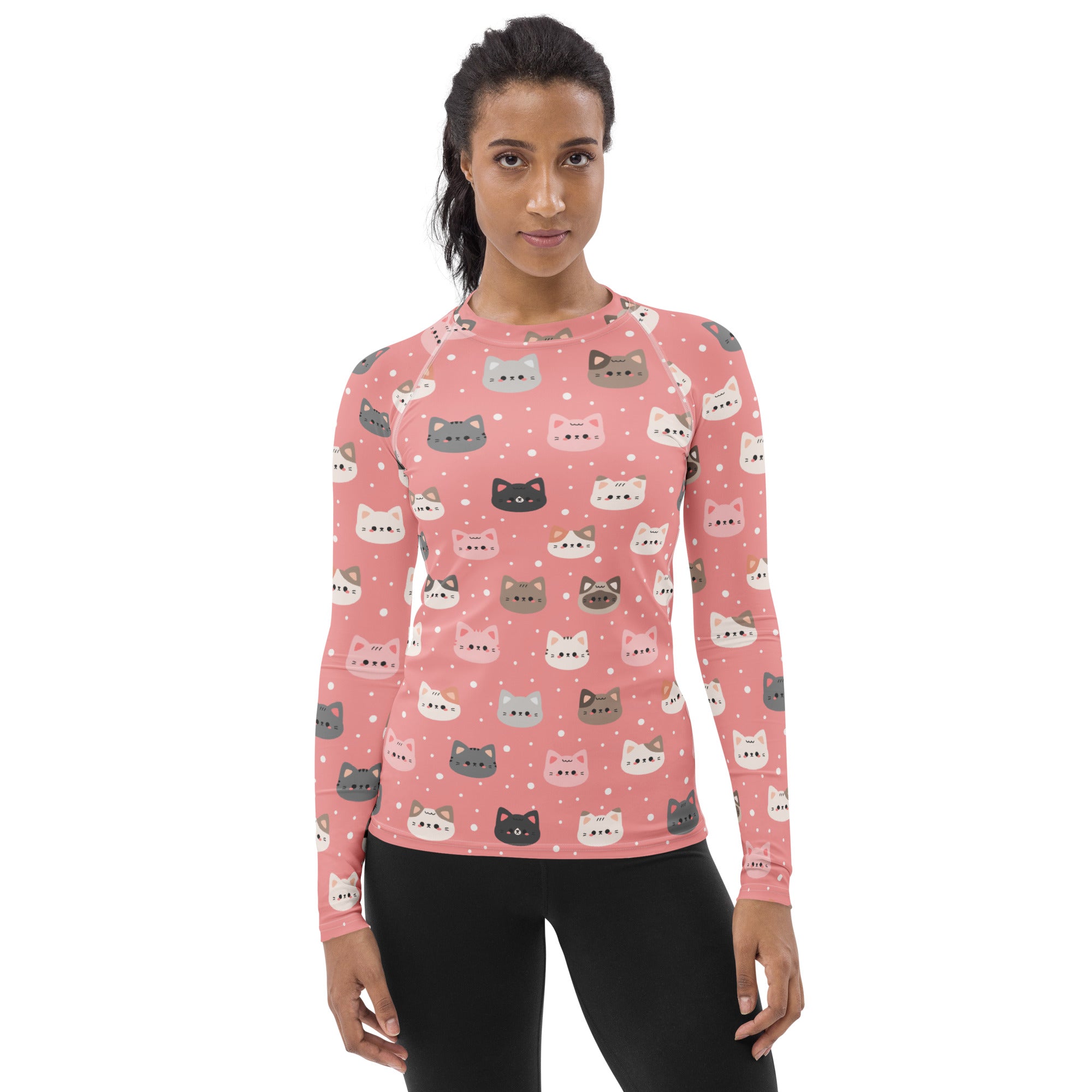 Women's Pink Cat Long Sleeve Rash Guard Swim Shirt – Buttery Soft, Sun Safe UPF 50+ Protection, Quick Dry & 4-Way Stretch Comfort