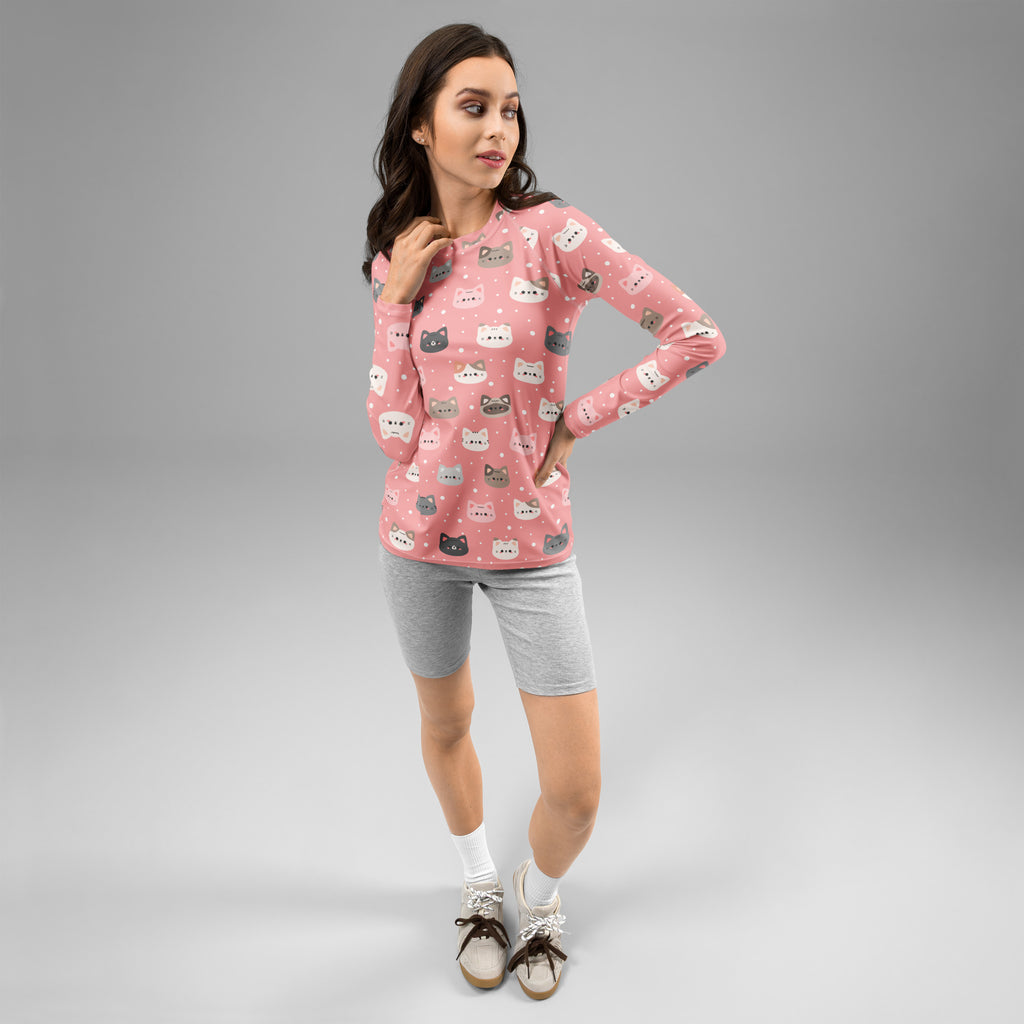 Women's Pink Cat Long Sleeve Rash Guard Swim Shirt – Buttery Soft, Sun Safe UPF 50+ Protection, Quick Dry & 4-Way Stretch Comfort
