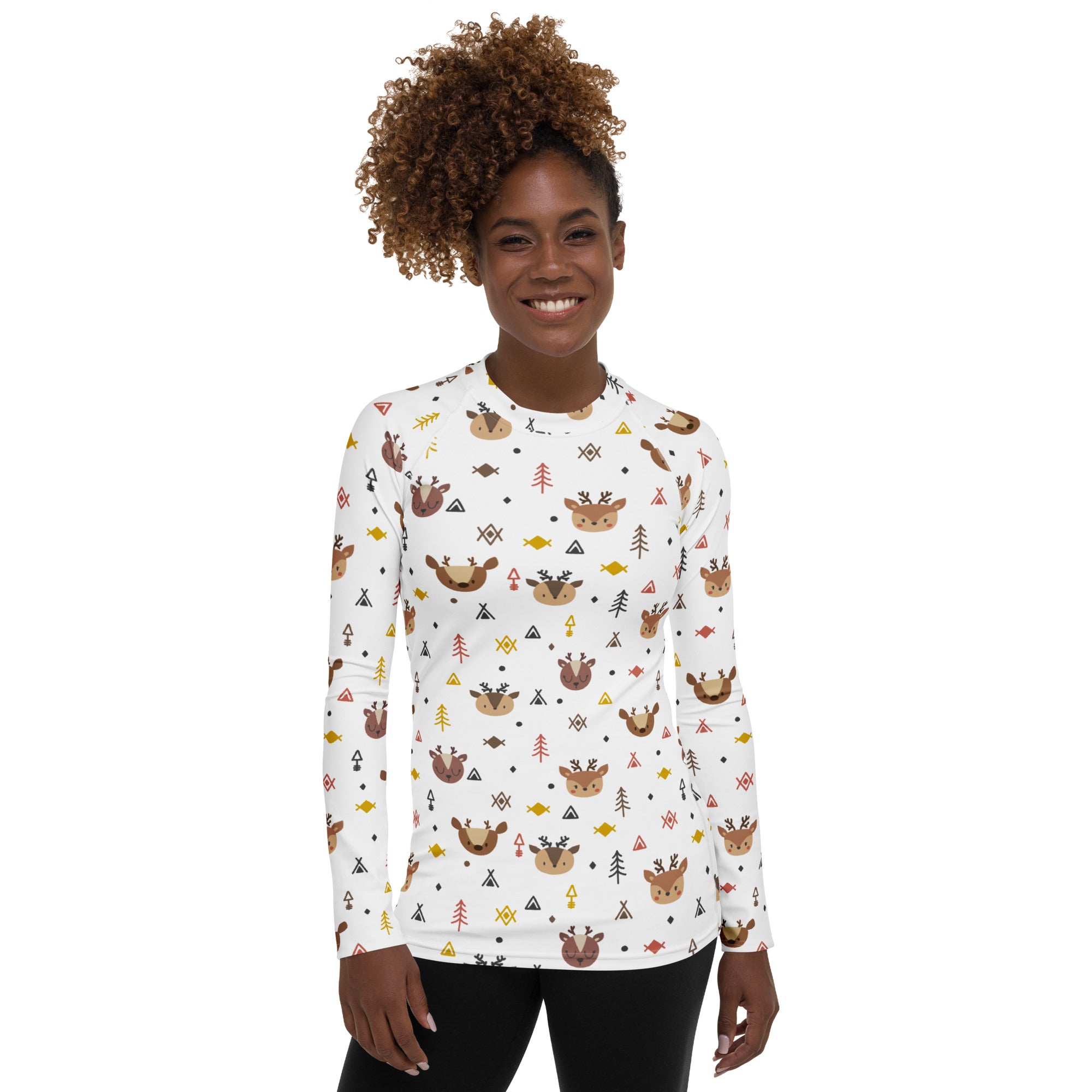 Women's Reindeer Long Sleeve Rash Guard Swim Shirt – Buttery Soft, Sun Safe UPF 50+ Protection, Quick Dry & 4-Way Stretch Comfort