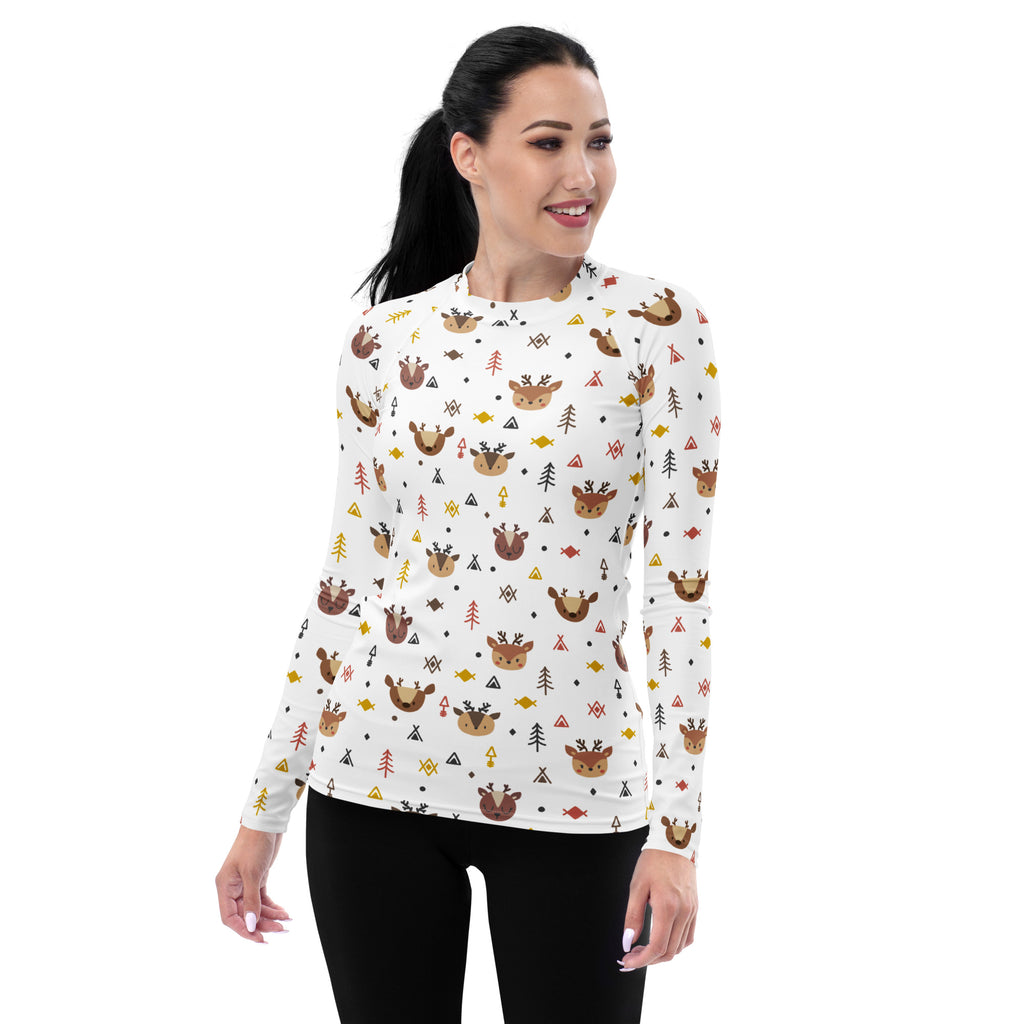 Women's Reindeer Long Sleeve Rash Guard Swim Shirt – Buttery Soft, Sun Safe UPF 50+ Protection, Quick Dry & 4-Way Stretch Comfort