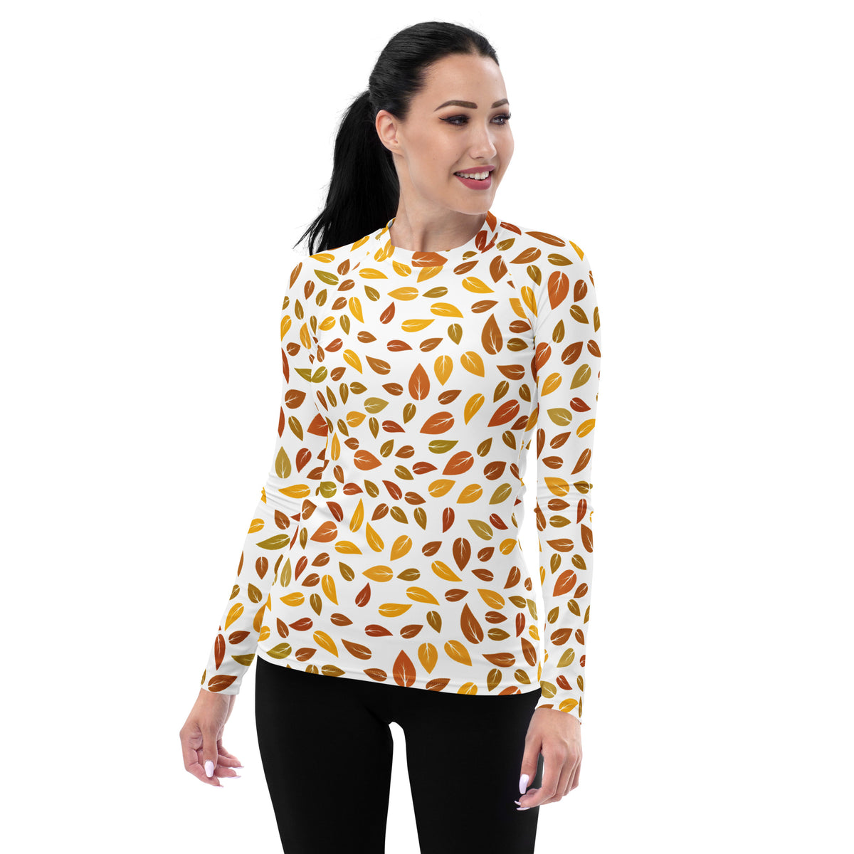 Women's Fall Leaves Long Sleeve Rash Guard Swim Shirt – Buttery Soft, Sun Safe UPF 50+ Protection, Quick Dry & 4-Way Stretch Comfort