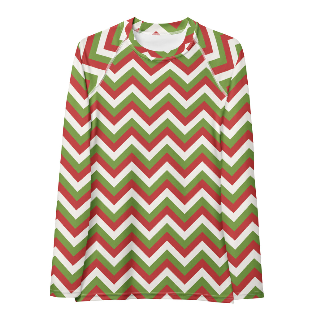 Women's Christmas Chevron Long Sleeve Rash Guard Swim Shirt – Buttery Soft, Sun Safe UPF 50+ Protection, Quick Dry & 4-Way Stretch Comfort