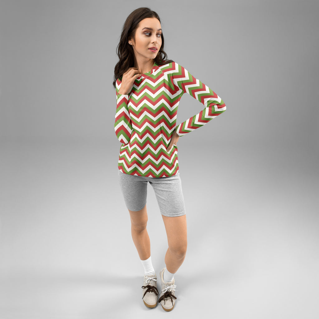 Women's Christmas Chevron Long Sleeve Rash Guard Swim Shirt – Buttery Soft, Sun Safe UPF 50+ Protection, Quick Dry & 4-Way Stretch Comfort