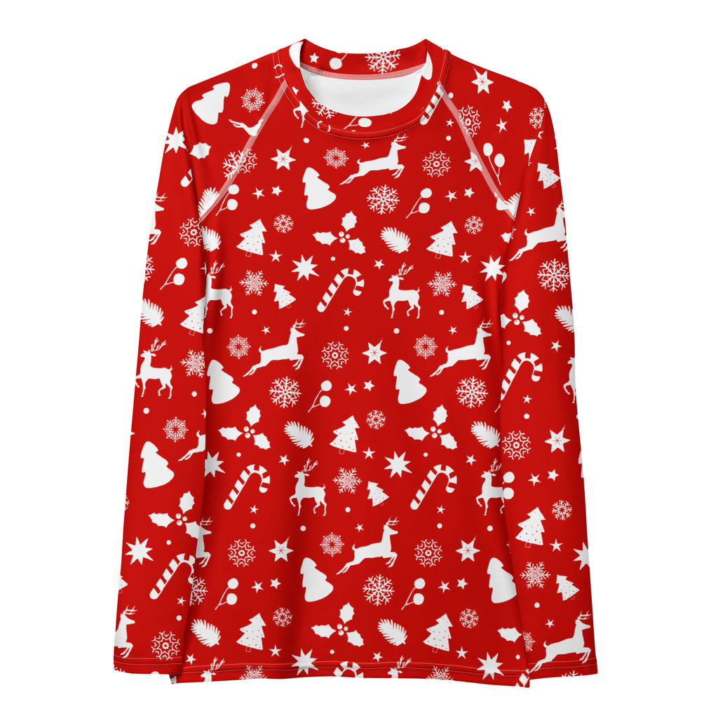 Women's Red Christmas Long Sleeve Rash Guard Swim Shirt – Buttery Soft, Sun Safe UPF 50+ Protection, Quick Dry & 4-Way Stretch Comfort