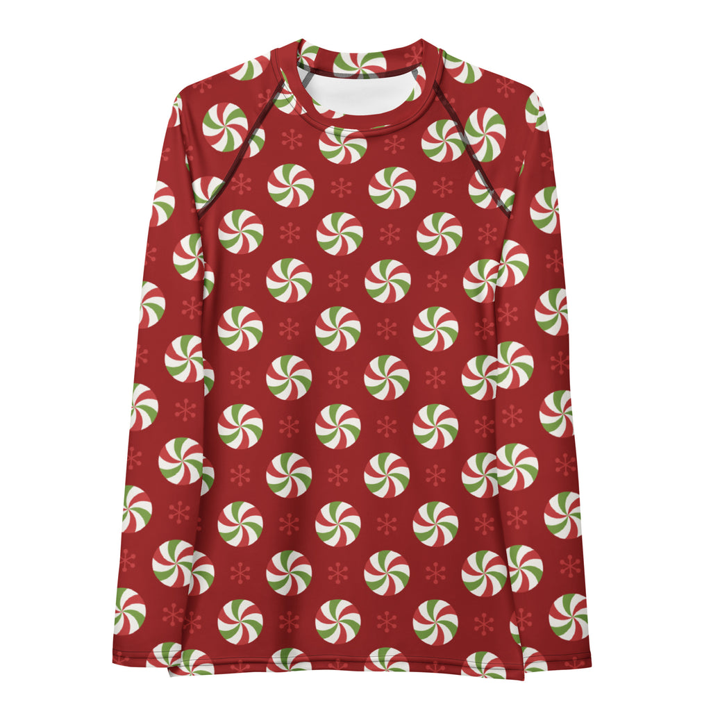 Women's Peppermint Christmas Long Sleeve Rash Guard Swim Shirt – Buttery Soft, Sun Safe UPF 50+ Protection, Quick Dry & 4-Way Stretch Comfort