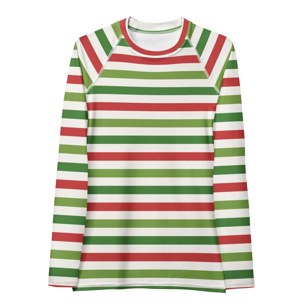 Women's Christmas Stripe Long Sleeve Rash Guard Swim Shirt – Buttery Soft, Sun Safe UPF 50+ Protection, Quick Dry & 4-Way Stretch Comfort