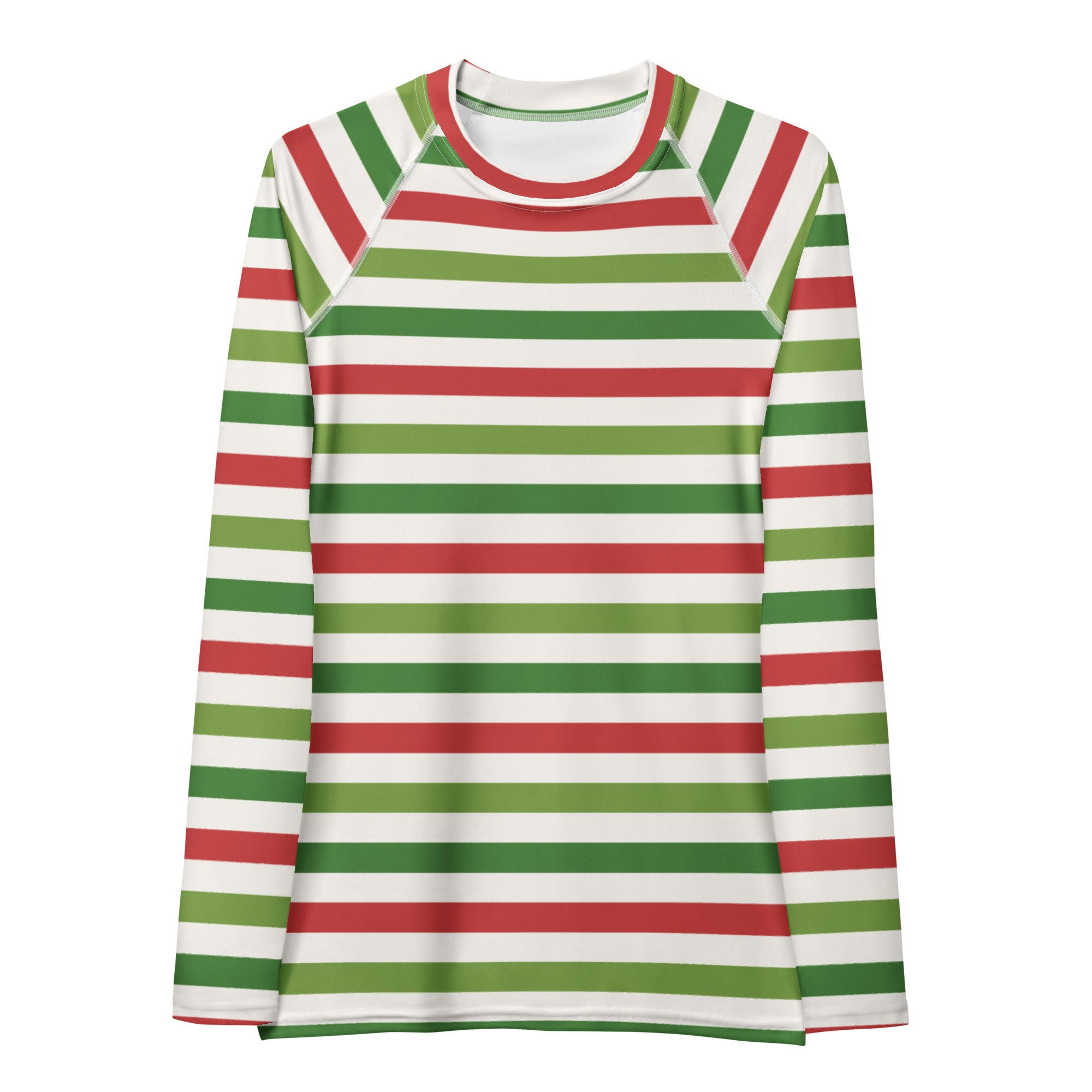 Women's Christmas Stripe Long Sleeve Rash Guard Swim Shirt – Buttery Soft, Sun Safe UPF 50+ Protection, Quick Dry & 4-Way Stretch Comfort