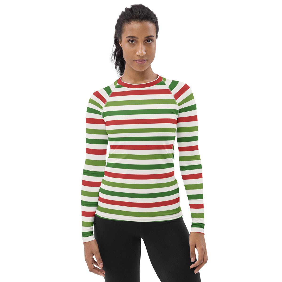 Women's Christmas Stripe Long Sleeve Rash Guard Swim Shirt – Buttery Soft, Sun Safe UPF 50+ Protection, Quick Dry & 4-Way Stretch Comfort