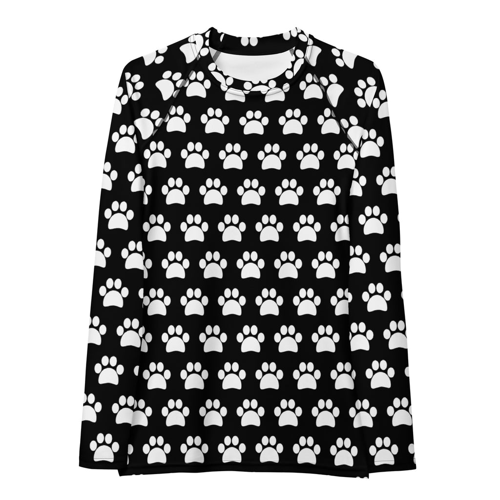Women's Black Paw Print Long Sleeve Rash Guard Swim Shirt – Buttery Soft, Sun Safe UPF 50+ Protection, Quick Dry & 4-Way Stretch Comfort