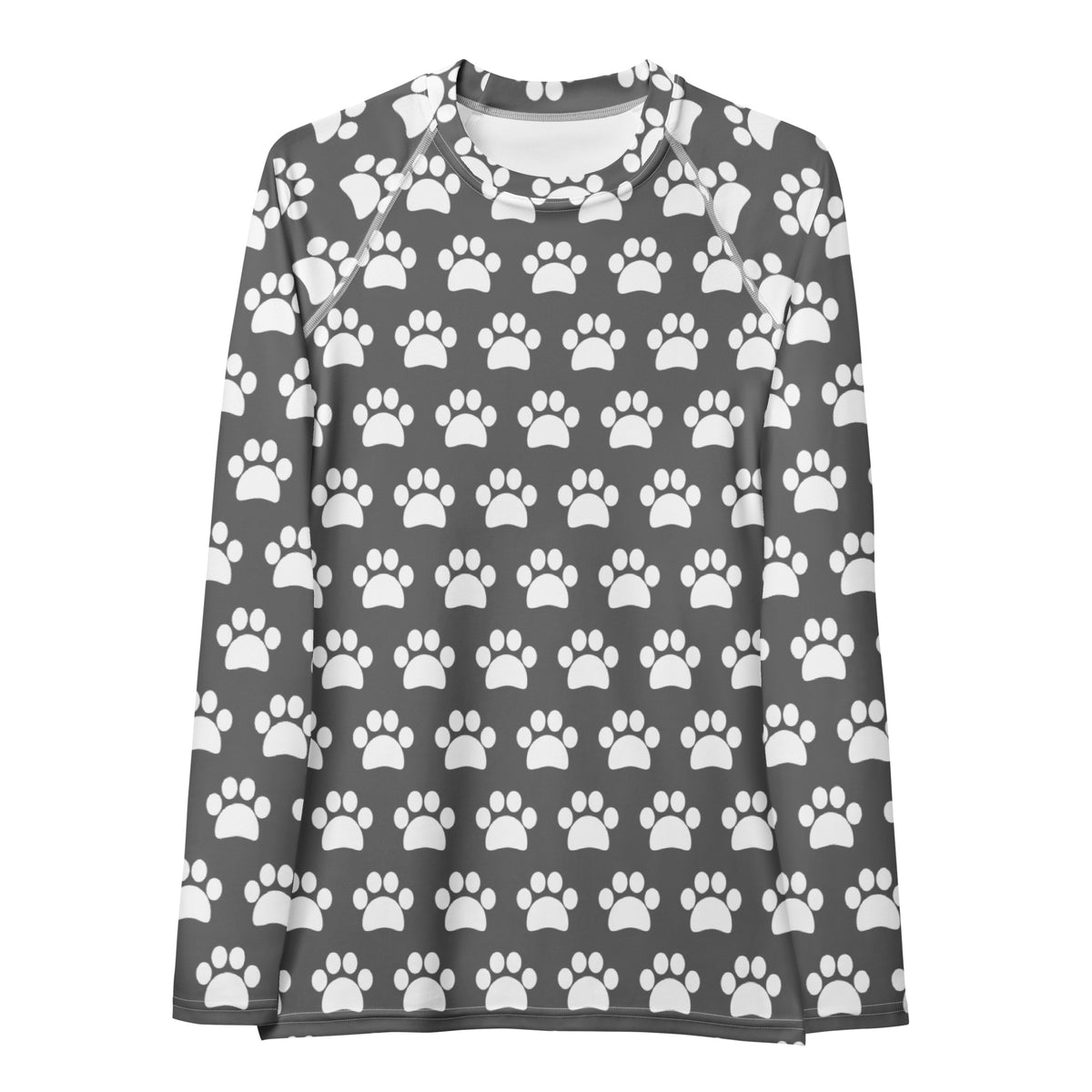 Women's Gray Paw Print Long Sleeve Rash Guard Swim Shirt – Buttery Soft, Sun Safe UPF 50+ Protection, Quick Dry & 4-Way Stretch Comfort