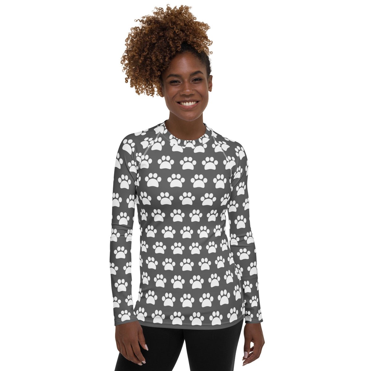 Women's Gray Paw Print Long Sleeve Rash Guard Swim Shirt – Buttery Soft, Sun Safe UPF 50+ Protection, Quick Dry & 4-Way Stretch Comfort