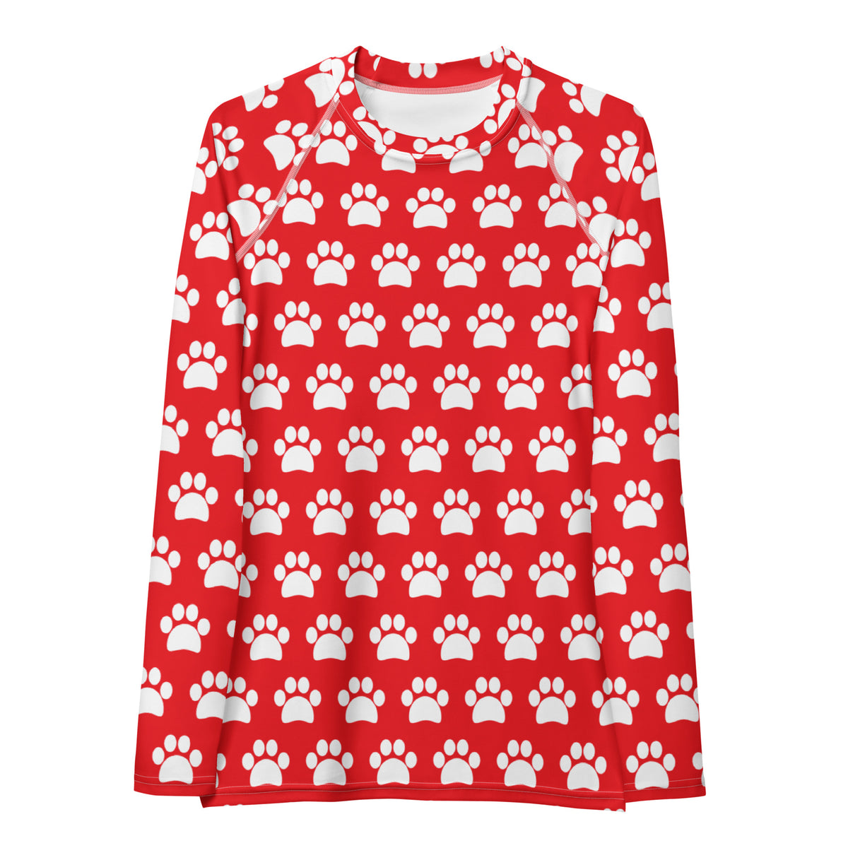 Women's Red Paw Print Long Sleeve Rash Guard Swim Shirt – Buttery Soft, Sun Safe UPF 50+ Protection, Quick Dry & 4-Way Stretch Comfort