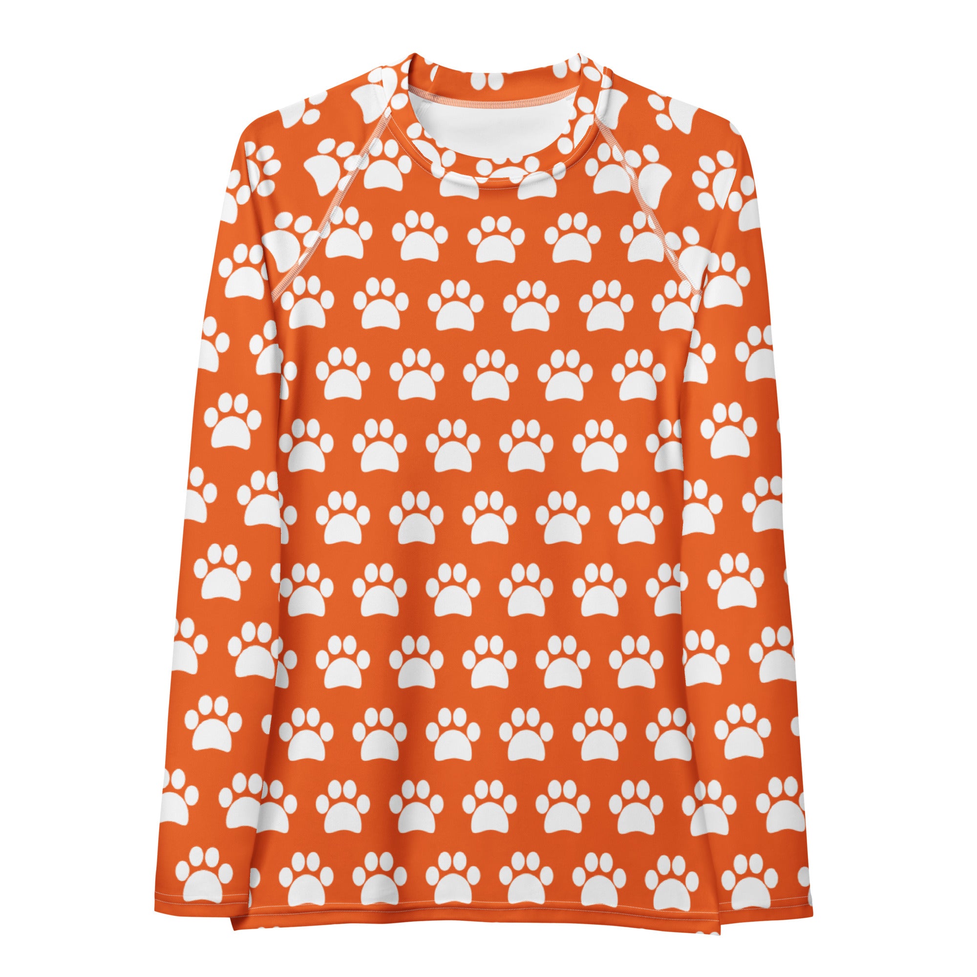 Women's Orange Paw Print Long Sleeve Rash Guard Swim Shirt – Buttery Soft, Sun Safe UPF 50+ Protection, Quick Dry & 4-Way Stretch Comfort