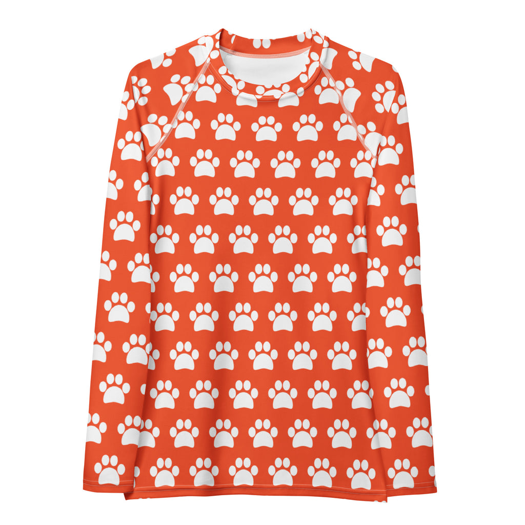 Women's Bright Orange Paw Print Long Sleeve Rash Guard Swim Shirt – Buttery Soft, Sun Safe UPF 50+ Protection, Quick Dry & 4-Way Stretch Comfort