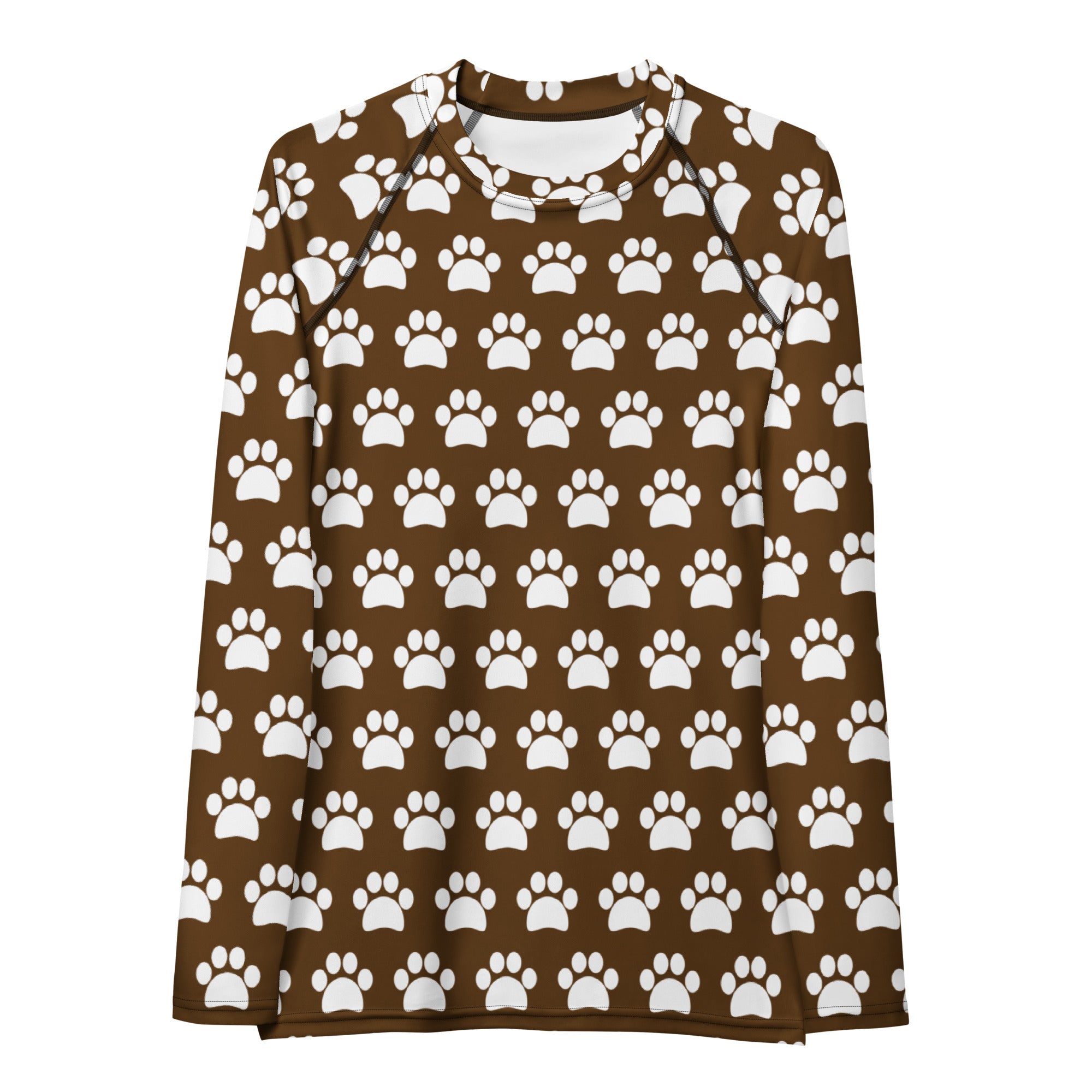 Women's Brown Paw Print Long Sleeve Rash Guard Swim Shirt – Buttery Soft, Sun Safe UPF 50+ Protection, Quick Dry & 4-Way Stretch Comfort