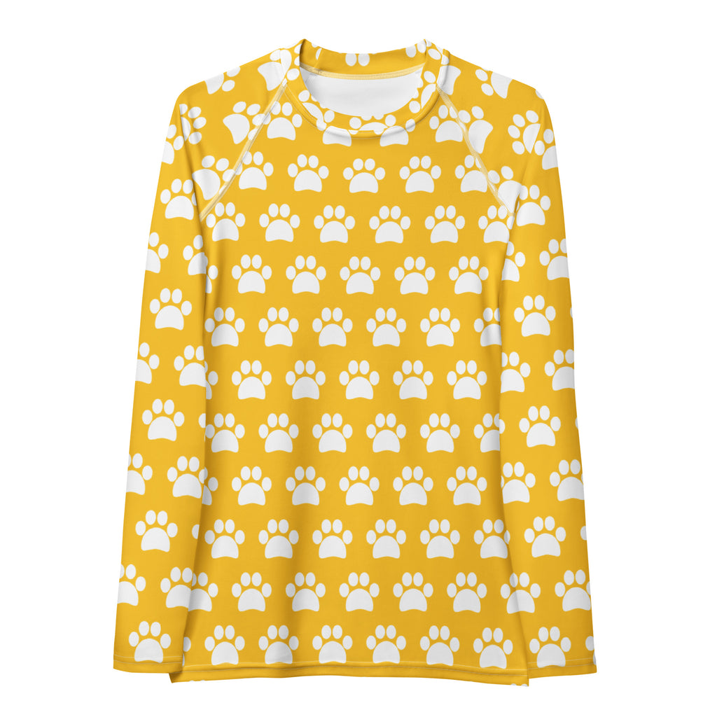 Women's Yellow Paw Print Long Sleeve Rash Guard Swim Shirt – Buttery Soft, Sun Safe UPF 50+ Protection, Quick Dry & 4-Way Stretch Comfort