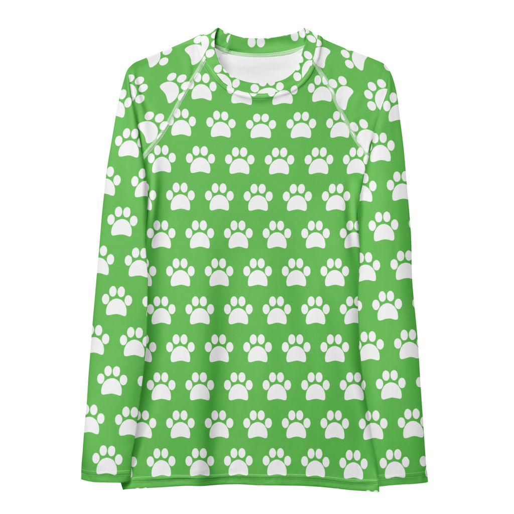 Women's Green Paw Print Long Sleeve Rash Guard Swim Shirt – Buttery Soft, Sun Safe UPF 50+ Protection, Quick Dry & 4-Way Stretch Comfort