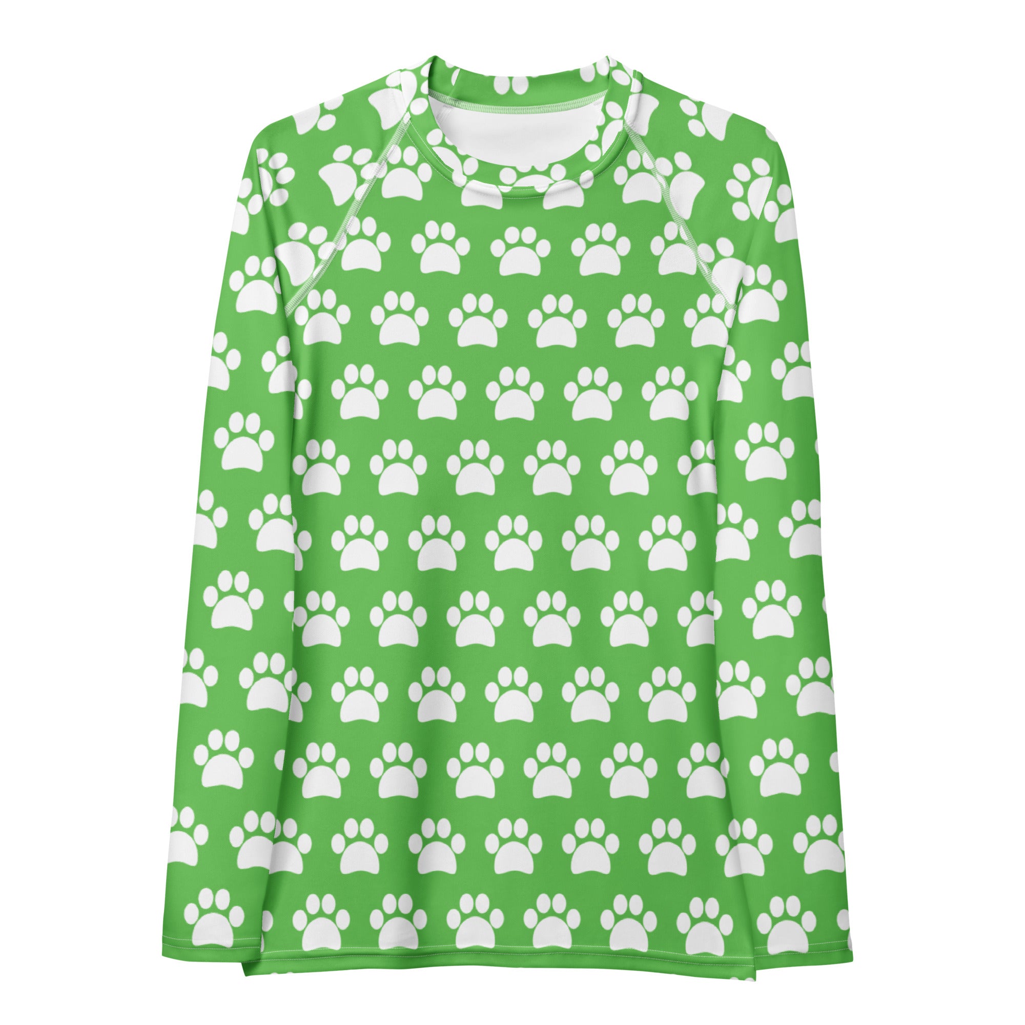 Women's Green Paw Print Long Sleeve Rash Guard Swim Shirt – Buttery Soft, Sun Safe UPF 50+ Protection, Quick Dry & 4-Way Stretch Comfort
