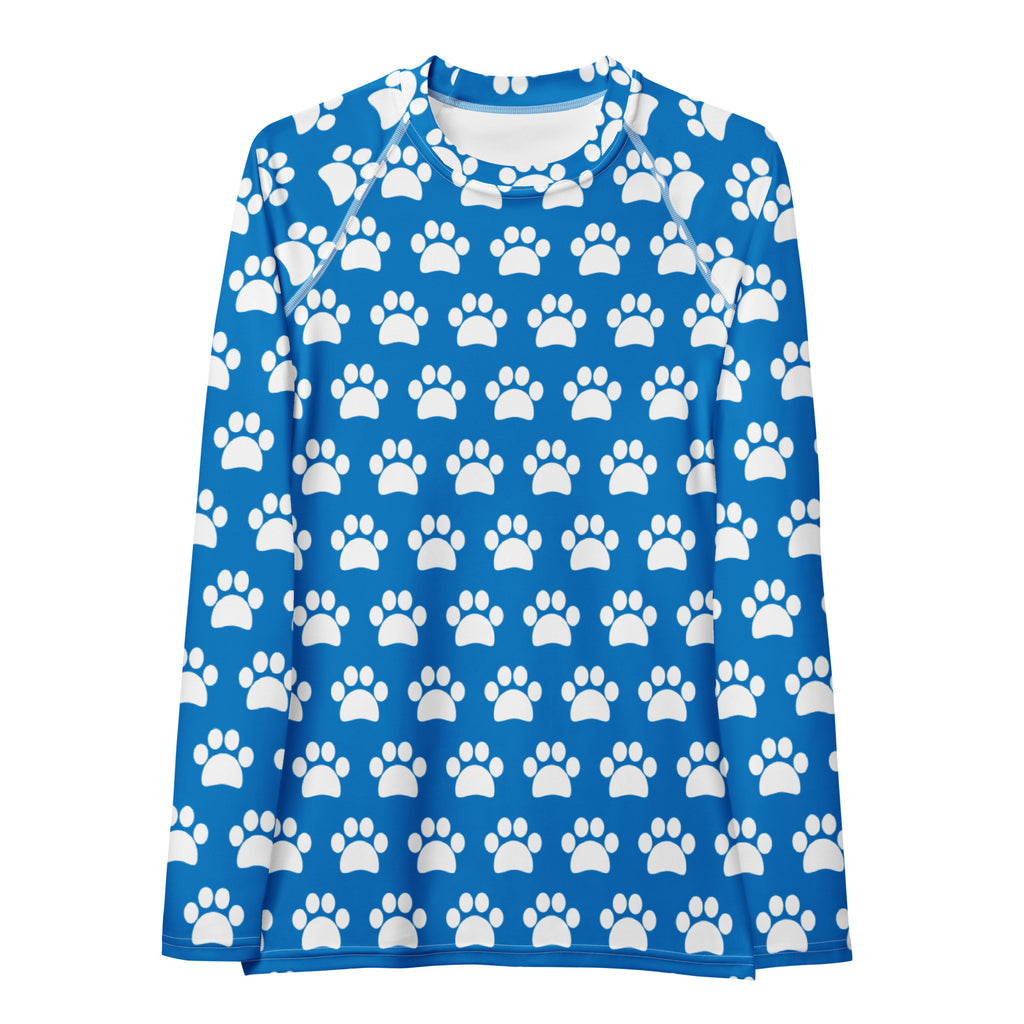 Women's Blue Paw Print Long Sleeve Rash Guard Swim Shirt – Buttery Soft, Sun Safe UPF 50+ Protection, Quick Dry & 4-Way Stretch Comfort