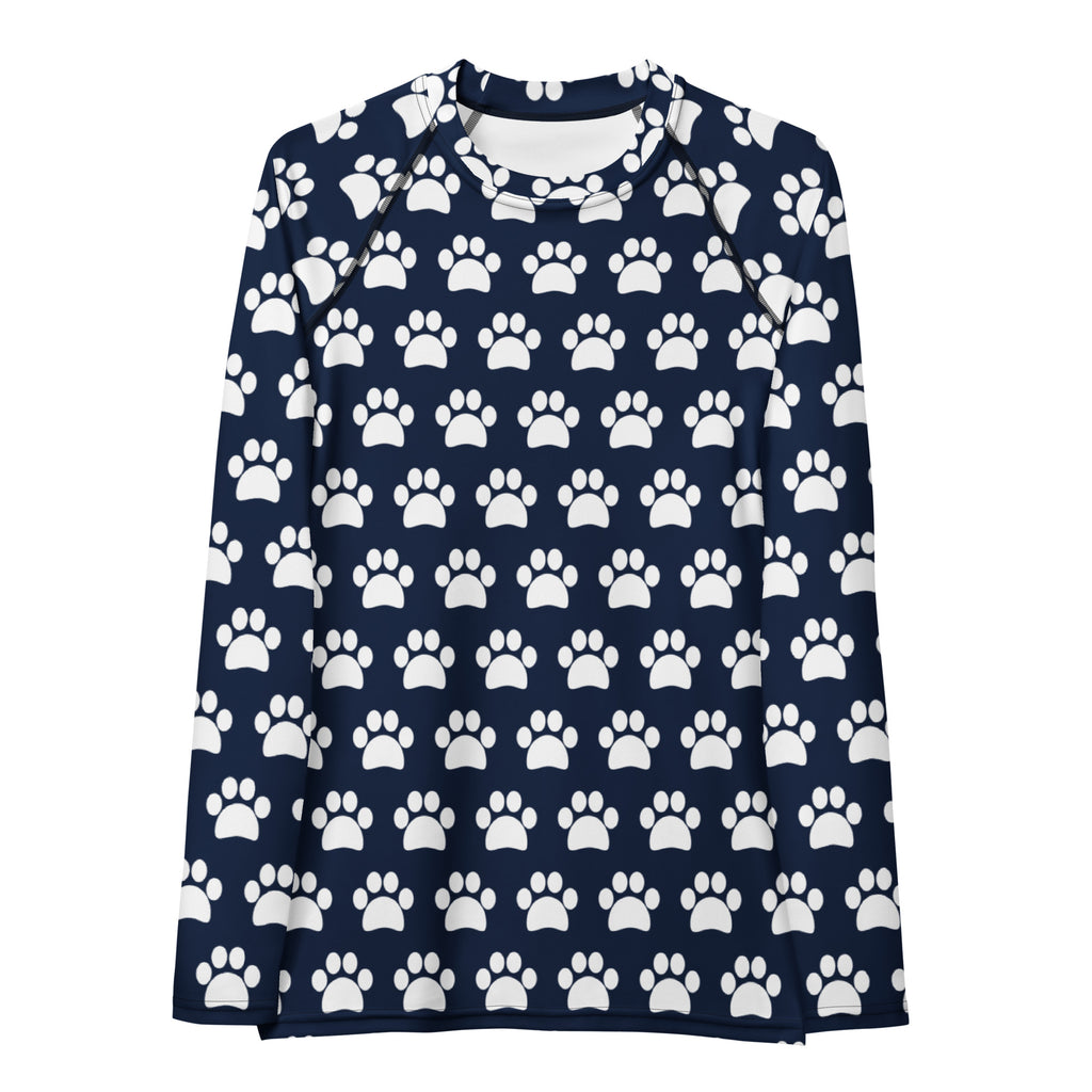 Women's Navy Blue Paw Print Long Sleeve Rash Guard Swim Shirt – Buttery Soft, Sun Safe UPF 50+ Protection, Quick Dry & 4-Way Stretch Comfort