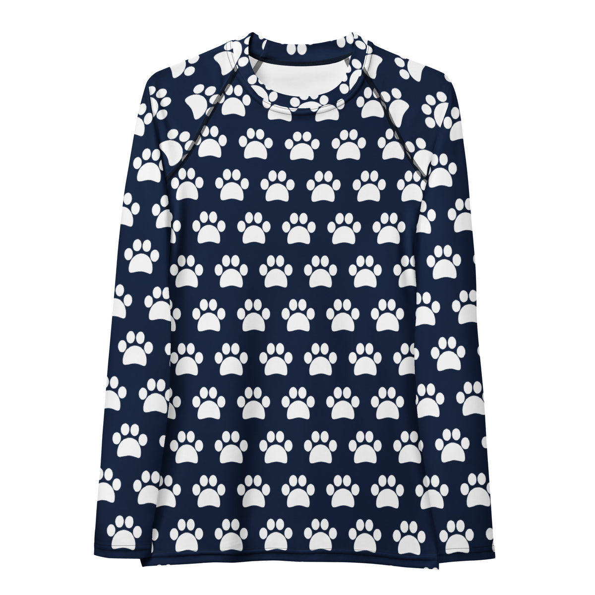 Women's Navy Blue Paw Print Long Sleeve Rash Guard Swim Shirt – Buttery Soft, Sun Safe UPF 50+ Protection, Quick Dry & 4-Way Stretch Comfort