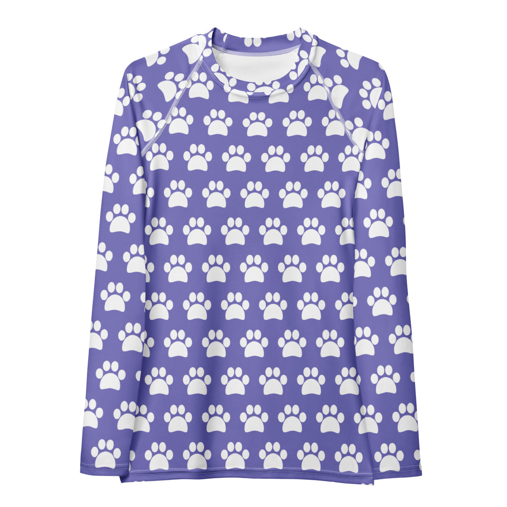 Women's Purple Paw Print Long Sleeve Rash Guard Swim Shirt – Buttery Soft, Sun Safe UPF 50+ Protection, Quick Dry & 4-Way Stretch Comfort