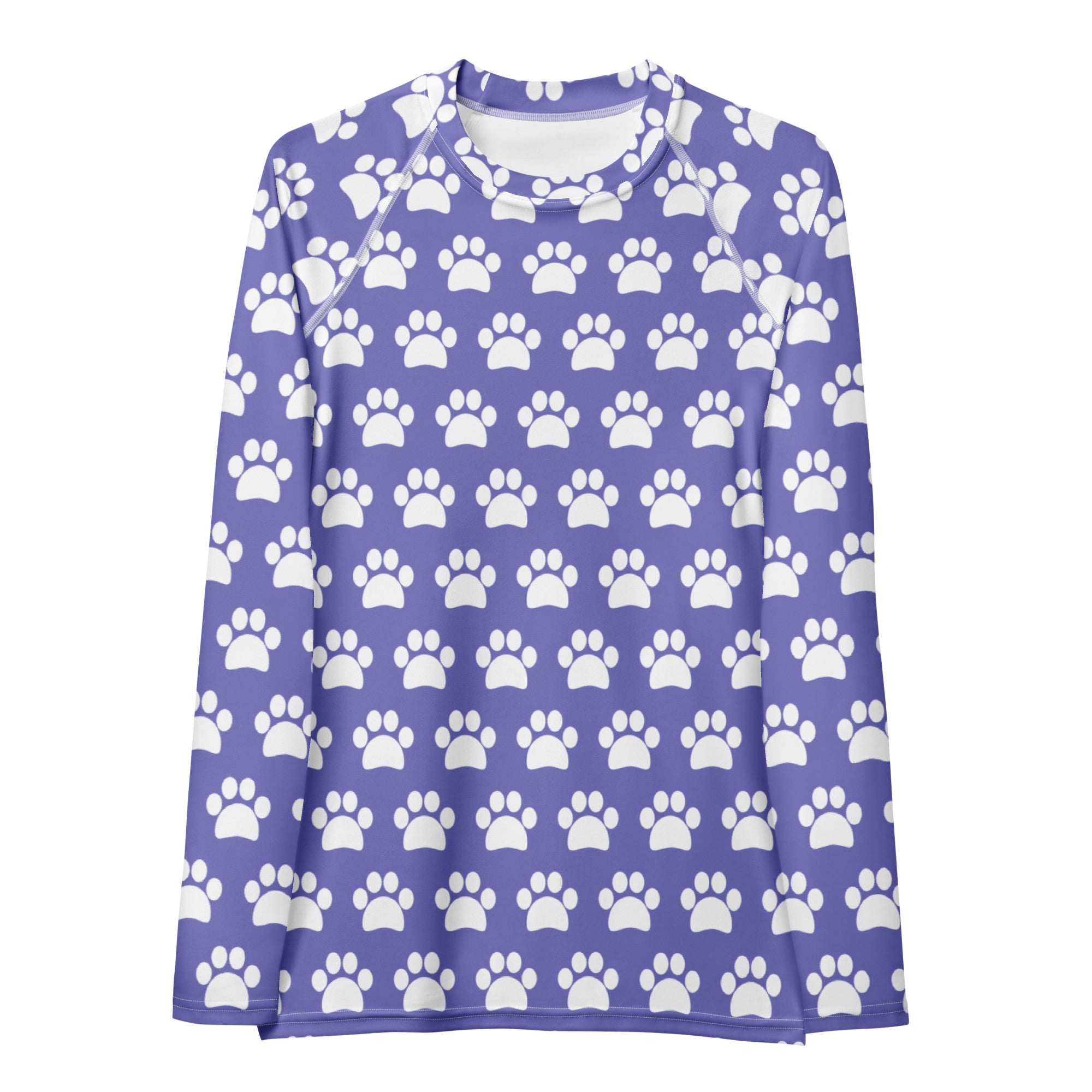 Women's Purple Paw Print Long Sleeve Rash Guard Swim Shirt – Buttery Soft, Sun Safe UPF 50+ Protection, Quick Dry & 4-Way Stretch Comfort