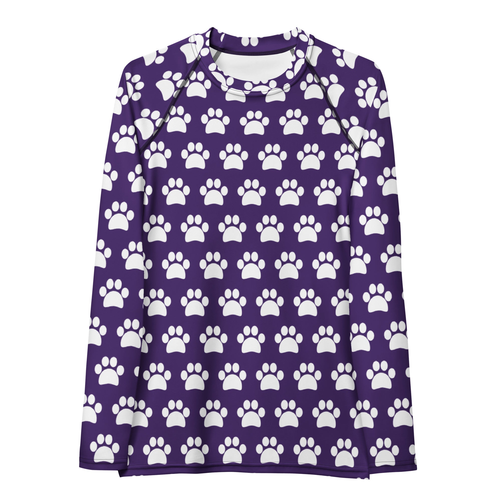 Women's Dark Purple Paw Print Long Sleeve Rash Guard Swim Shirt – Buttery Soft, Sun Safe UPF 50+ Protection, Quick Dry & 4-Way Stretch Comfort