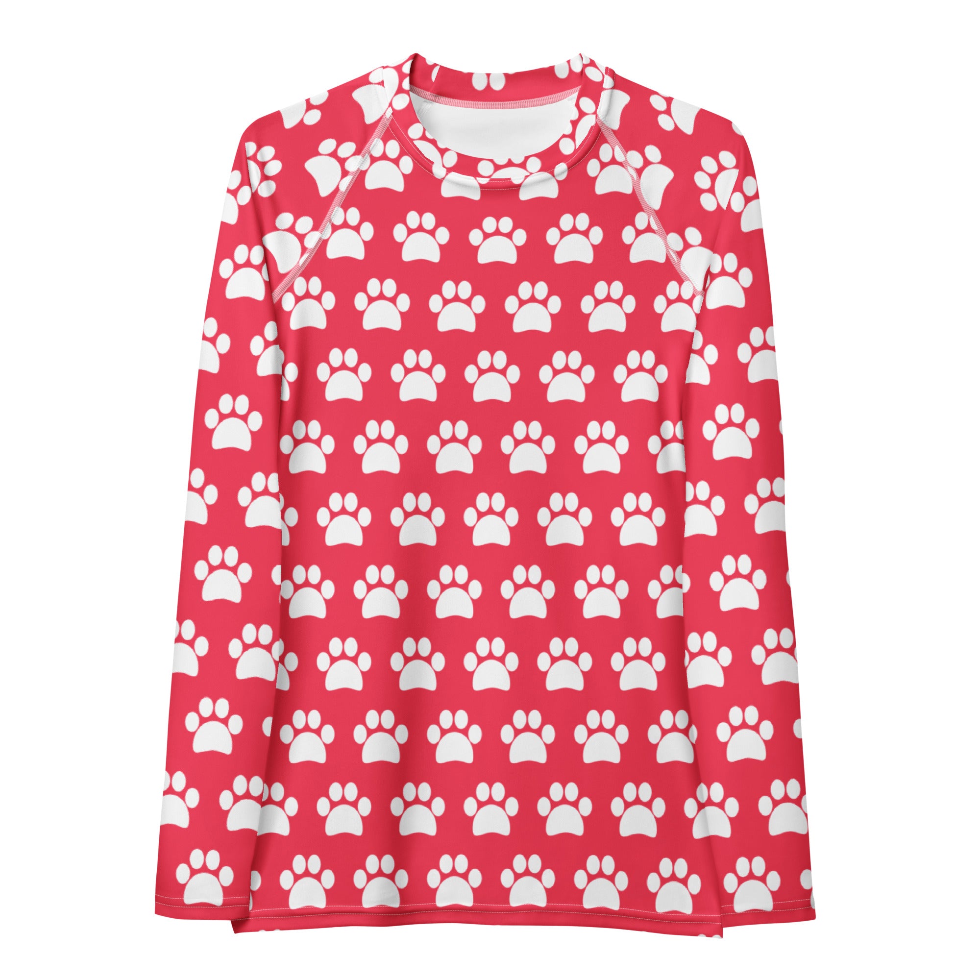 Women's Bright Pink Paw Print Long Sleeve Rash Guard Swim Shirt – Buttery Soft, Sun Safe UPF 50+ Protection, Quick Dry & 4-Way Stretch Comfort