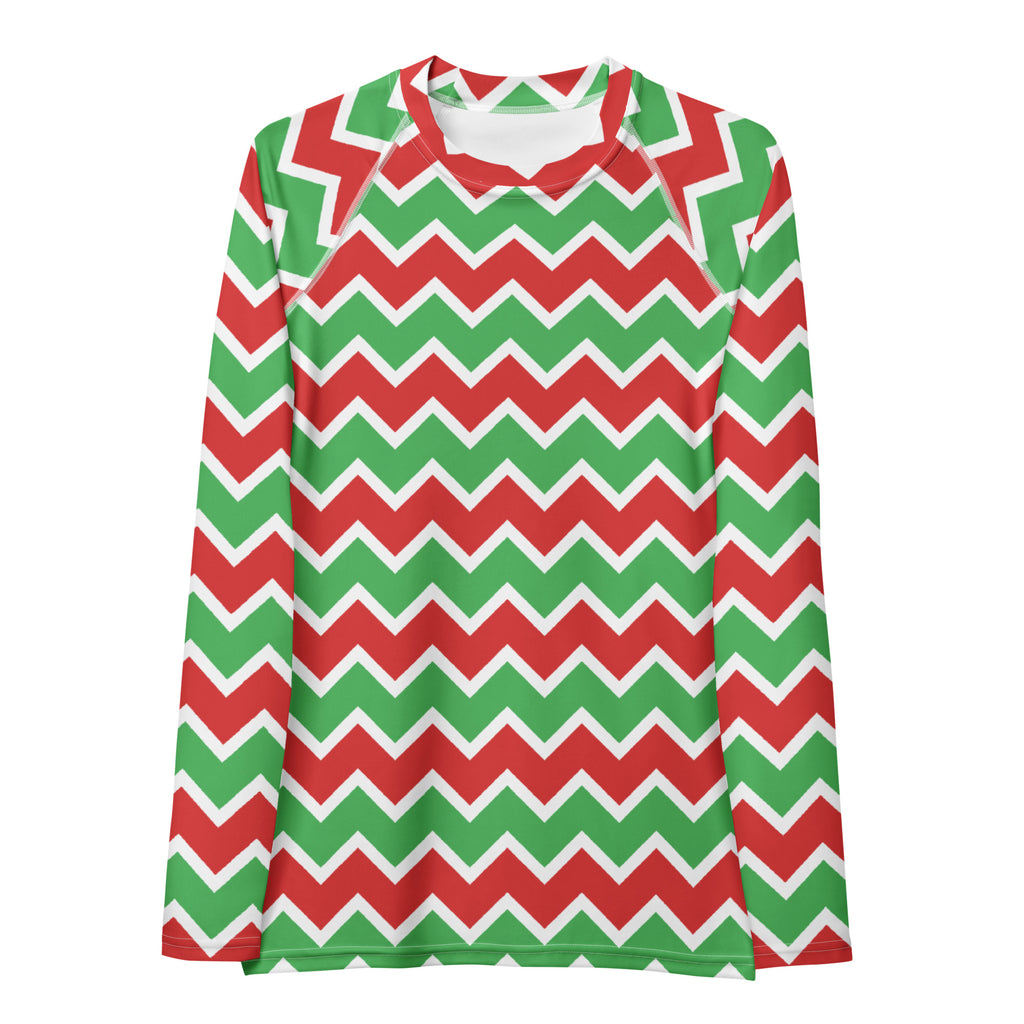 Women's Christmas Chevron Long Sleeve Rash Guard Swim Shirt – Buttery Soft, Sun Safe UPF 50+ Protection, Quick Dry & 4-Way Stretch Comfort