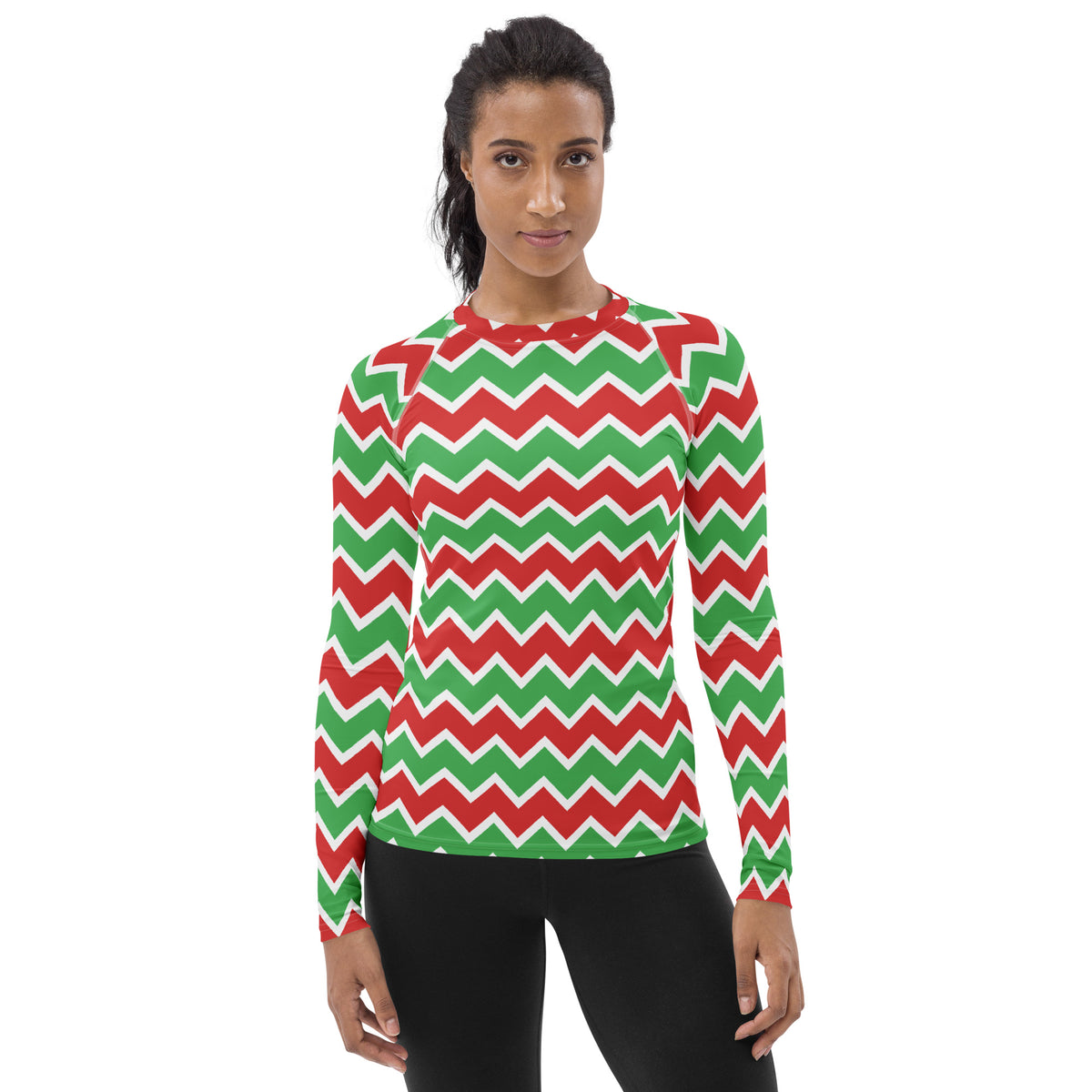 Women's Christmas Chevron Long Sleeve Rash Guard Swim Shirt – Buttery Soft, Sun Safe UPF 50+ Protection, Quick Dry & 4-Way Stretch Comfort