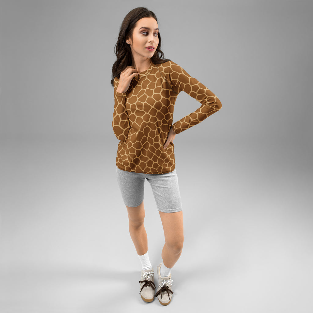 Women's Giraffe Print Long Sleeve Rash Guard Swim Shirt – Buttery Soft, Sun Safe UPF 50+ Protection, Quick Dry & 4-Way Stretch Comfort