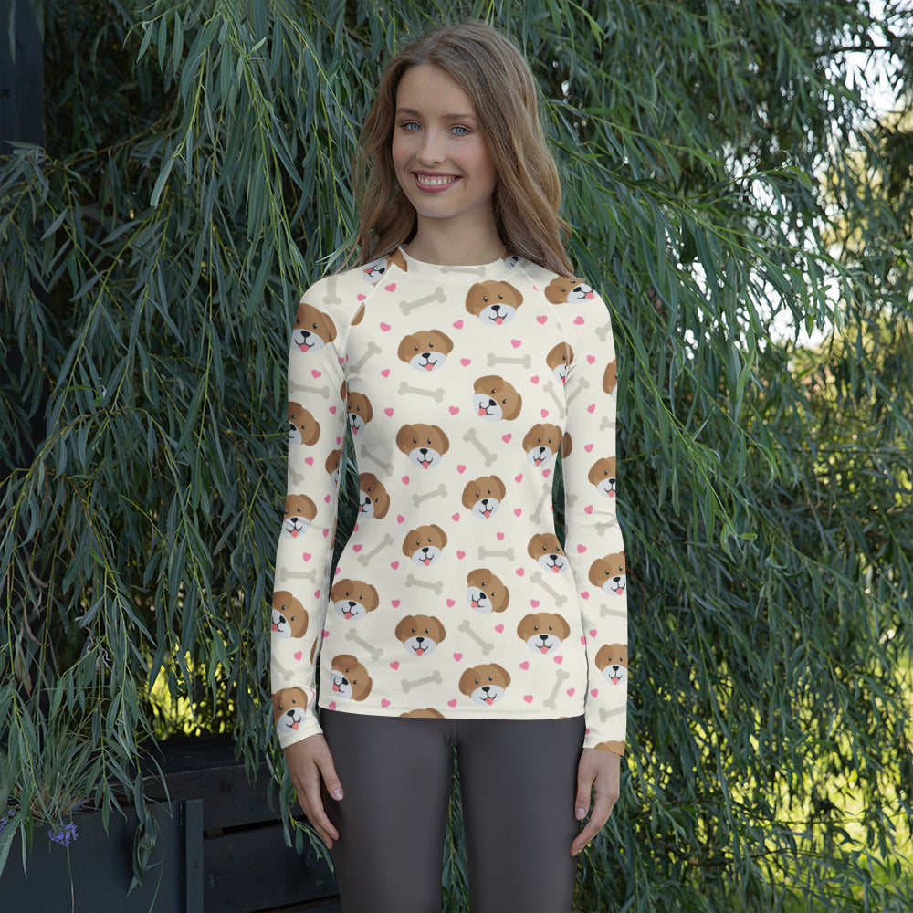 Women's Cute Dog Long Sleeve Rash Guard Swim Shirt – Buttery Soft, Sun Safe UPF 50+ Protection, Quick Dry & 4-Way Stretch Comfort