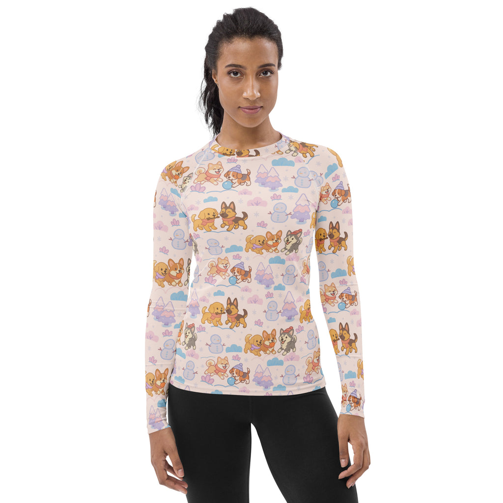Women's Winter Dogs Long Sleeve Rash Guard Swim Shirt – Buttery Soft, Sun Safe UPF 50+ Protection, Quick Dry & 4-Way Stretch Comfort