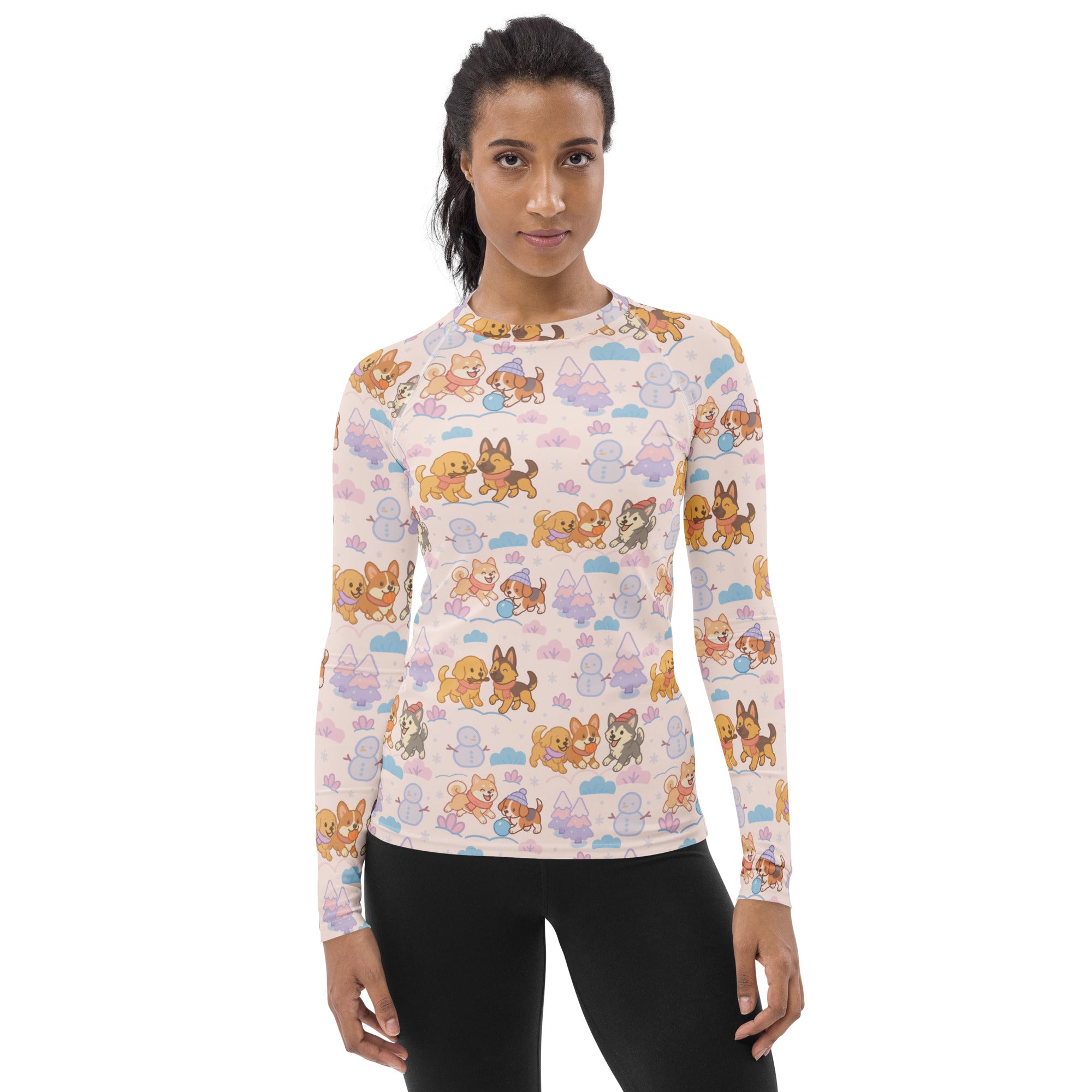 Women's Winter Dogs Long Sleeve Rash Guard Swim Shirt – Buttery Soft, Sun Safe UPF 50+ Protection, Quick Dry & 4-Way Stretch Comfort