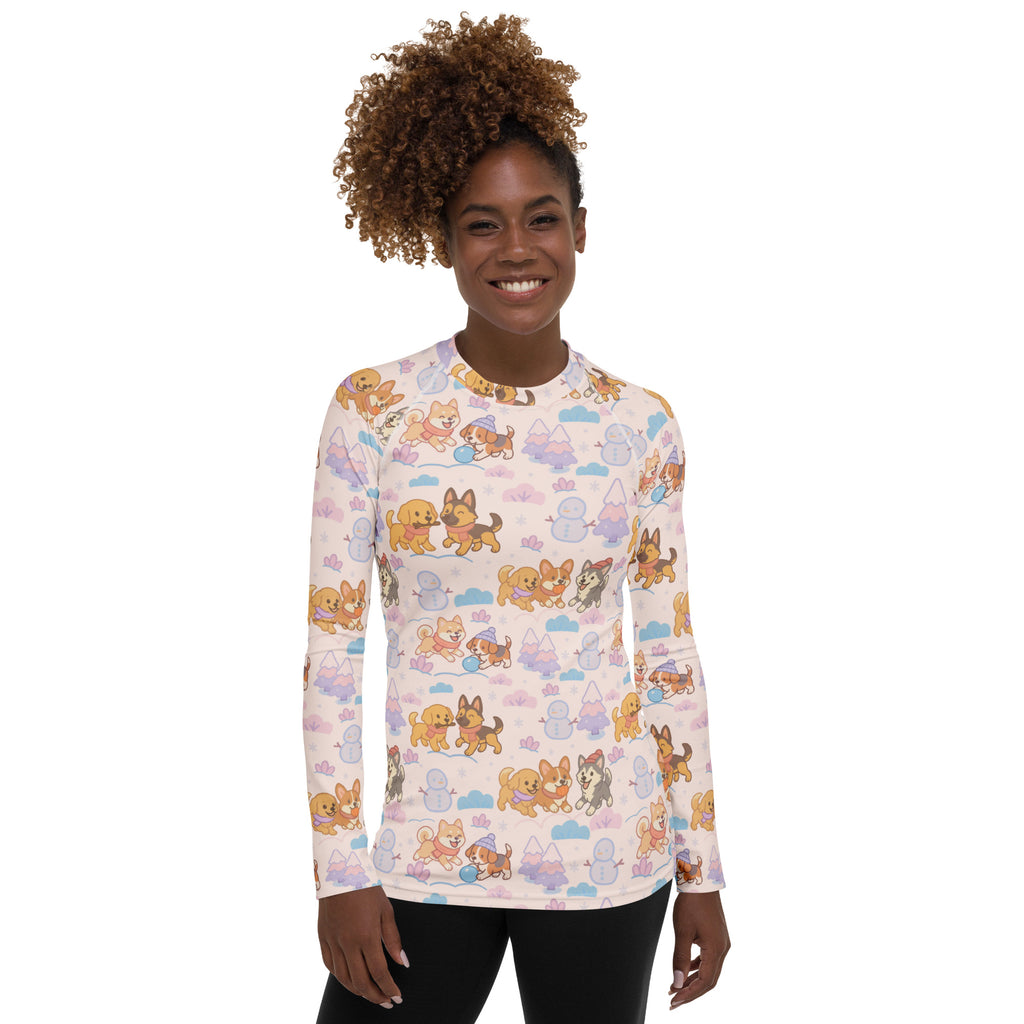 Women's Winter Dogs Long Sleeve Rash Guard Swim Shirt – Buttery Soft, Sun Safe UPF 50+ Protection, Quick Dry & 4-Way Stretch Comfort