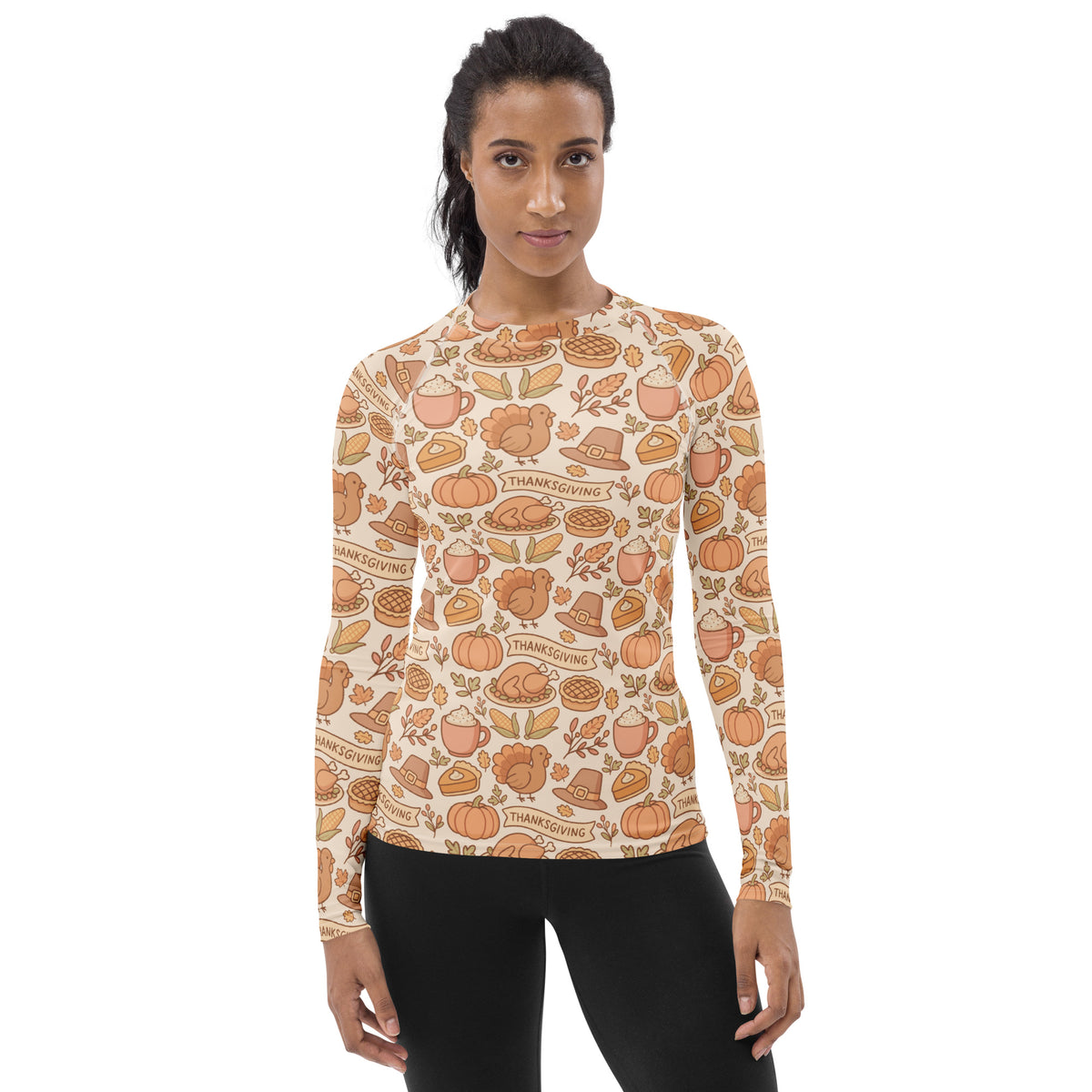 Women's Thanksgiving Turkey Long Sleeve Rash Guard Swim Shirt – Buttery Soft, Sun Safe UPF 50+ Protection, Quick Dry & 4-Way Stretch Comfort